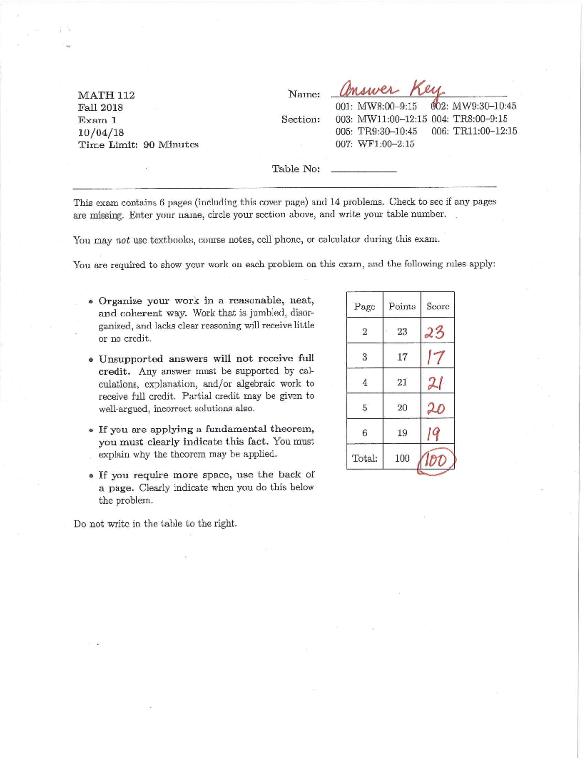 MATH 112 Exam 1 Solutions - Fall 2018 Answer Key - Studocu