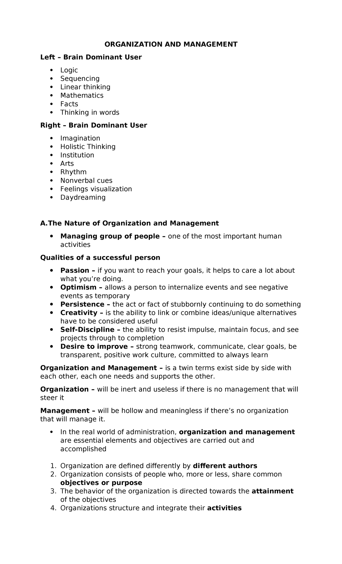 ORG & MNGT 101: Key Concepts and Techniques in Management - Studocu