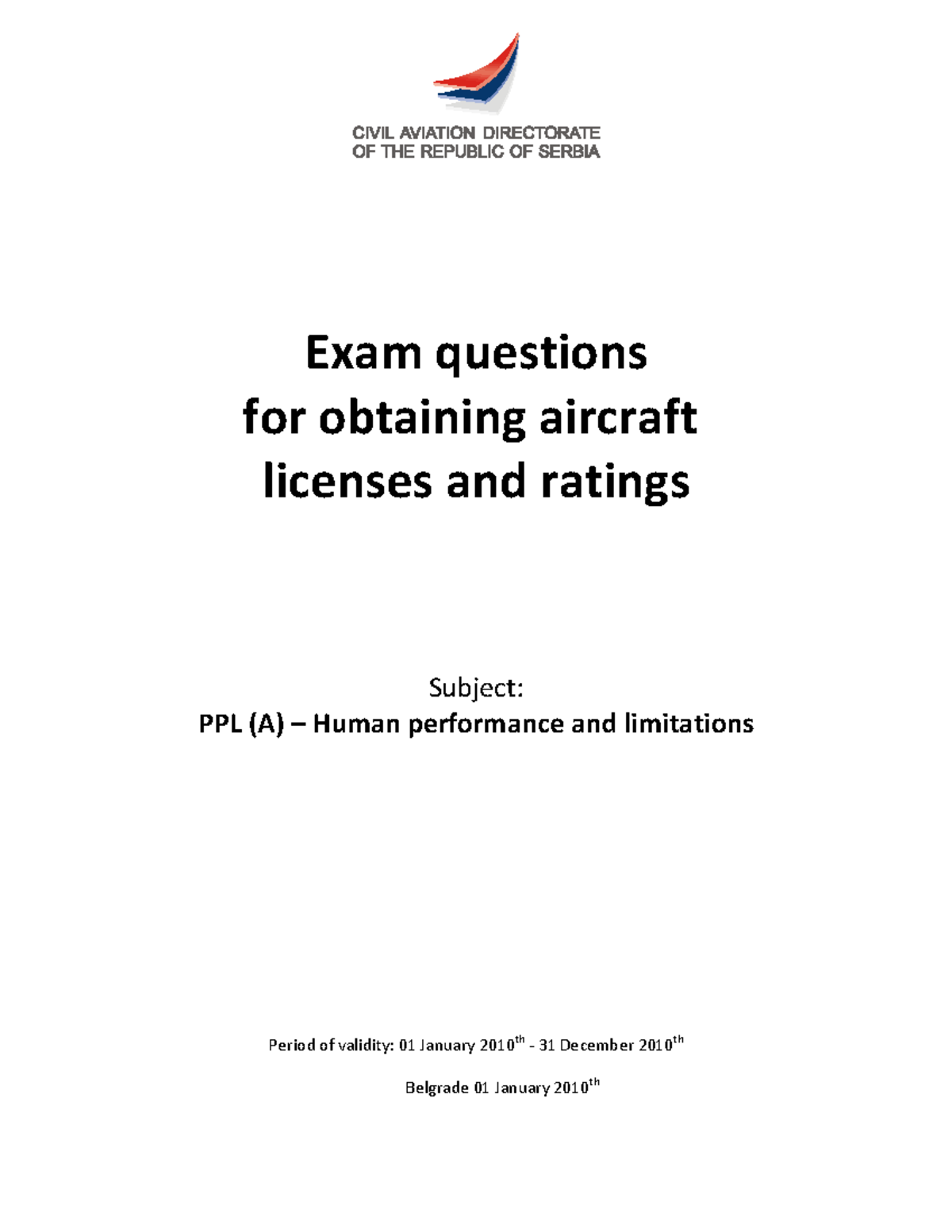 PPL (A) Final Exam Questions: Human Performance & Limitations - Studocu