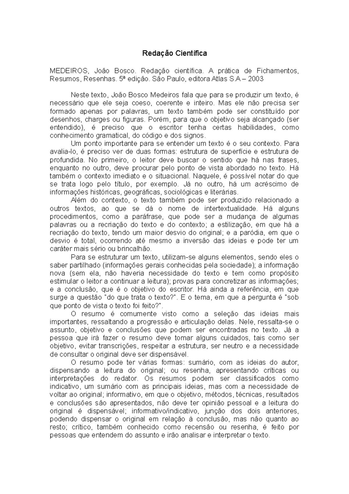 Resumo sobre Redação Científica - Estruturas e Técnicas - Studocu