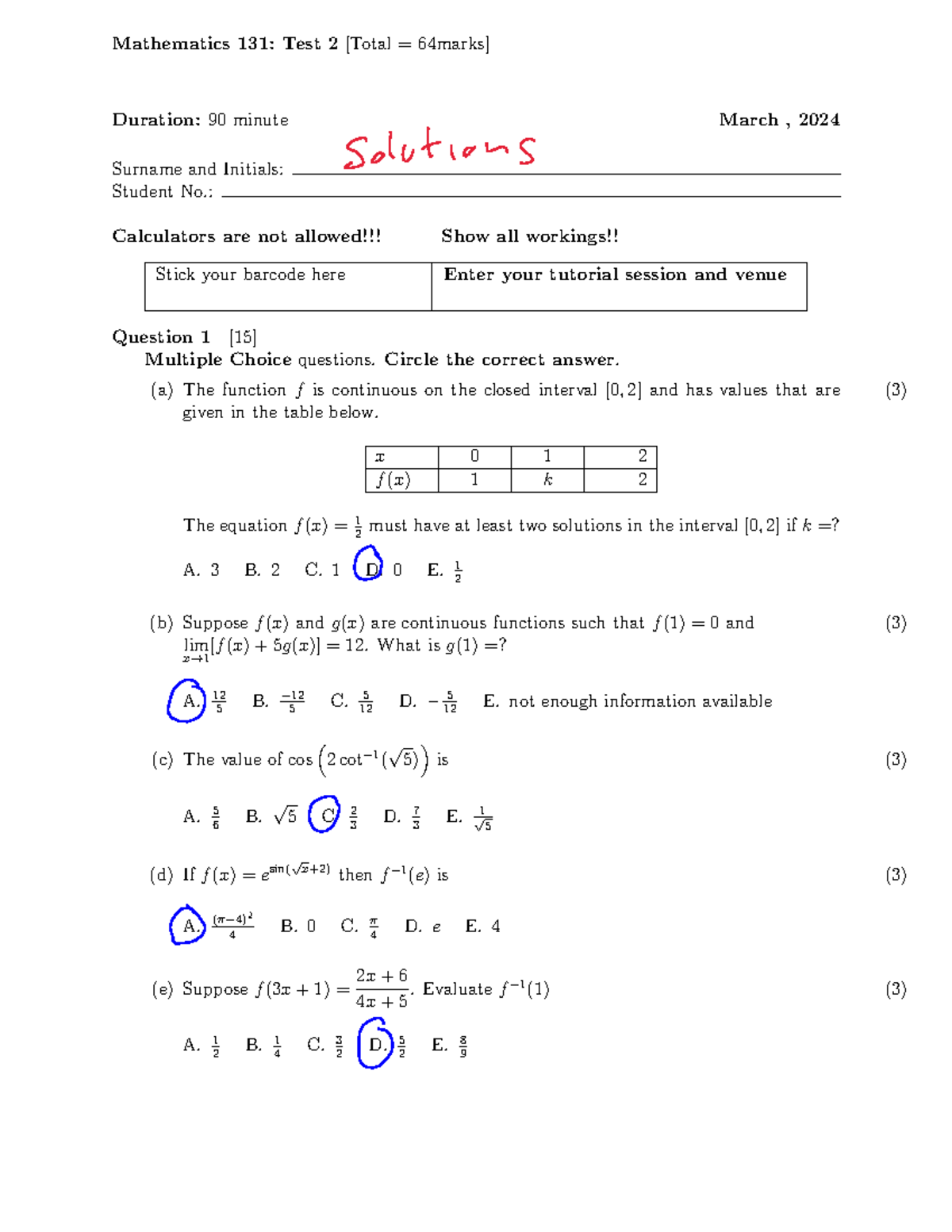 MATH 131 Test 2 2024 - Detailed Solutions and Explanations - Studocu
