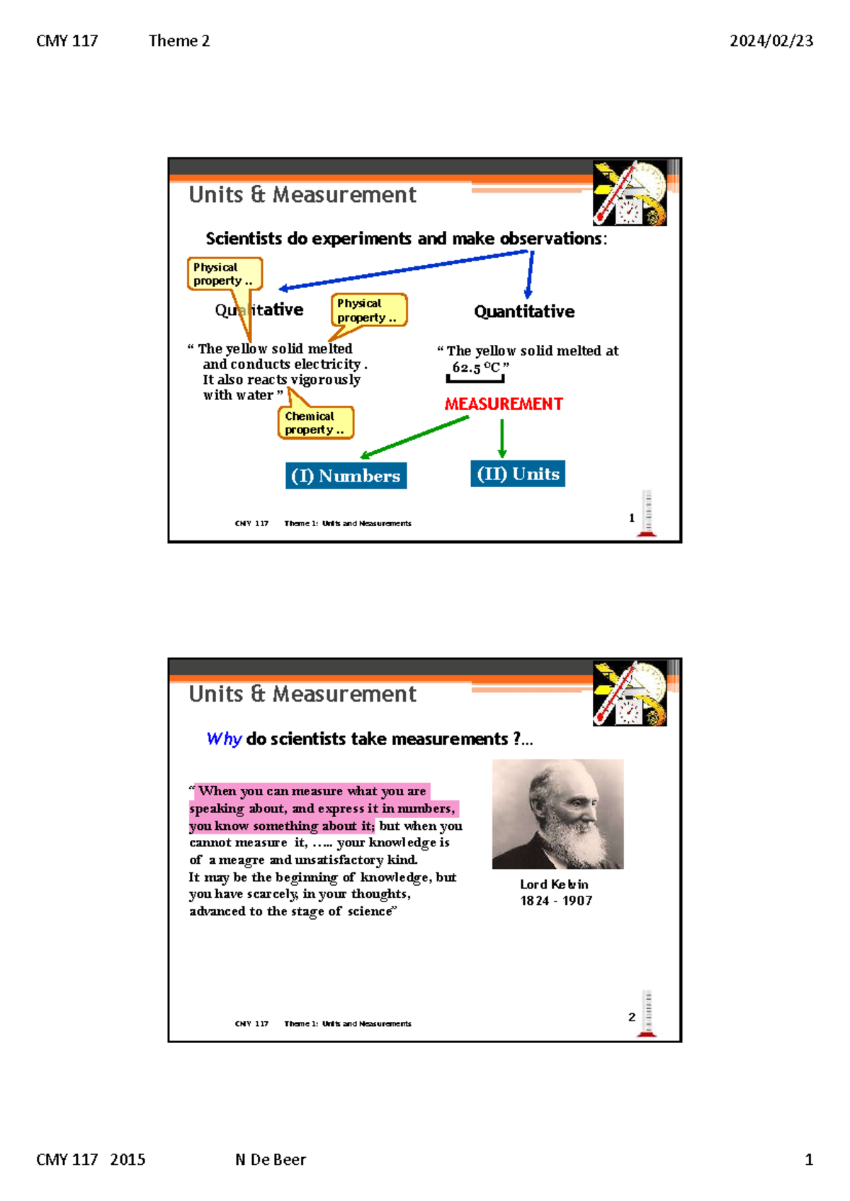 CMY 117 Units & Measurements Lecture Notes (Theme 1 and 2) - Units ...