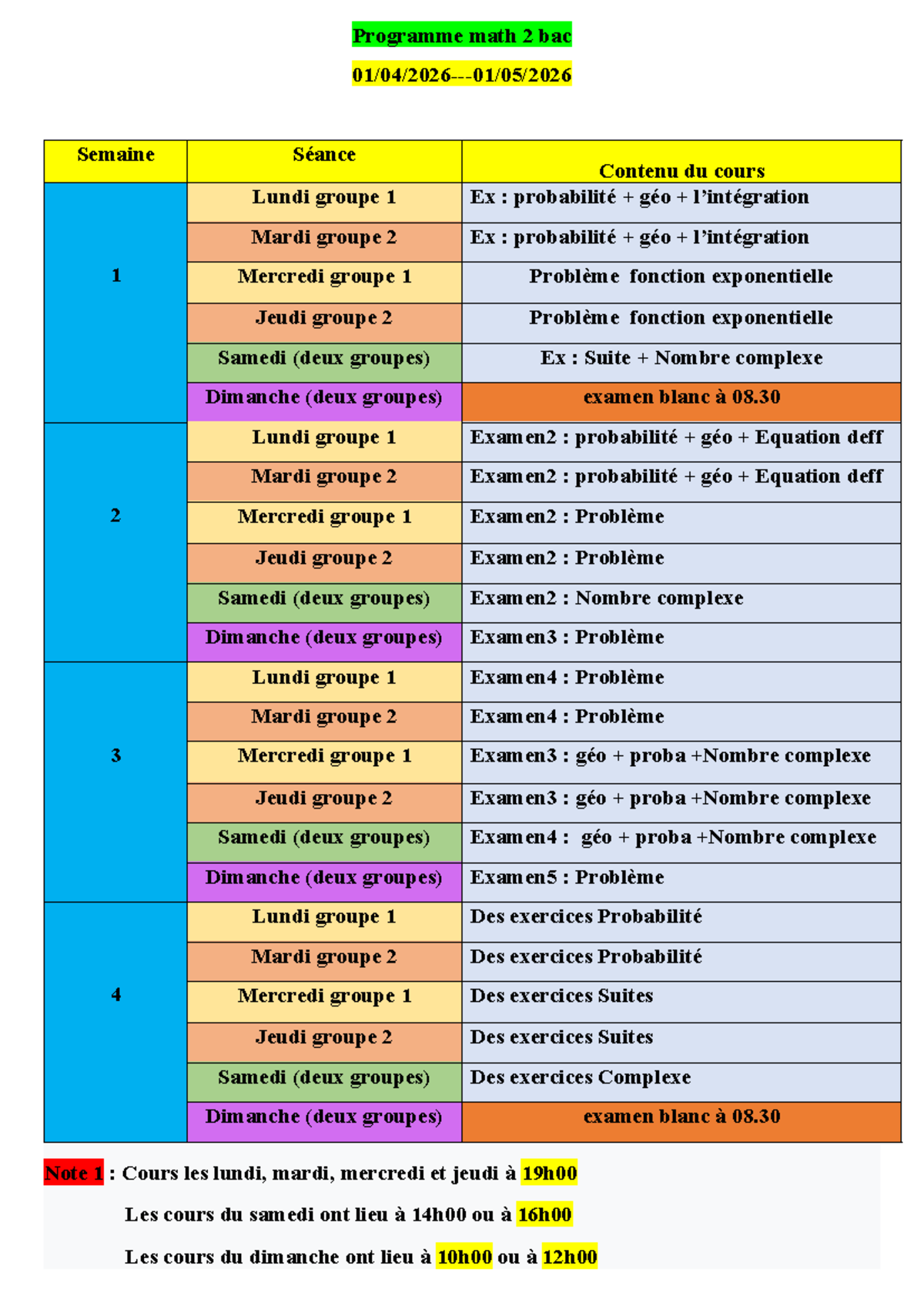 Programme Math 2 Bac - Semaine 1 à 4: Cours et Examens - Studocu