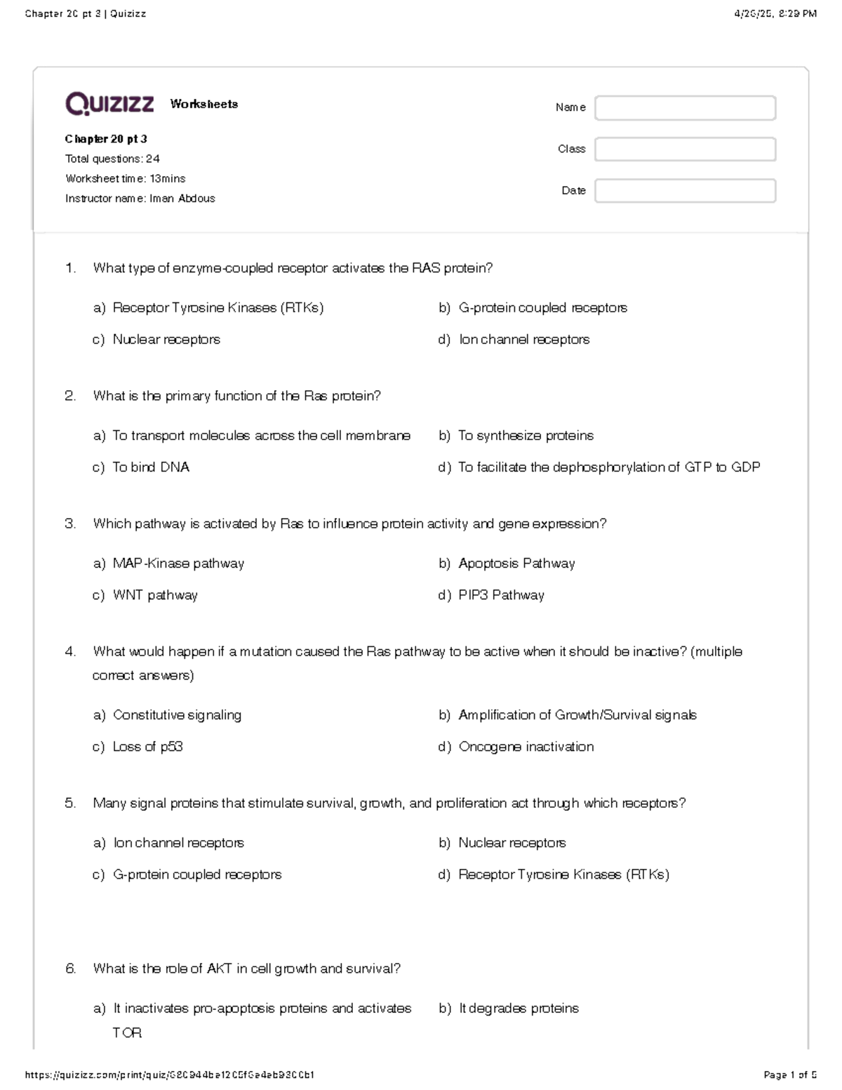 Chapter 20 pt 3 Quizizz - chp 20 practice quiz - Worksheets Chapter 20 ...