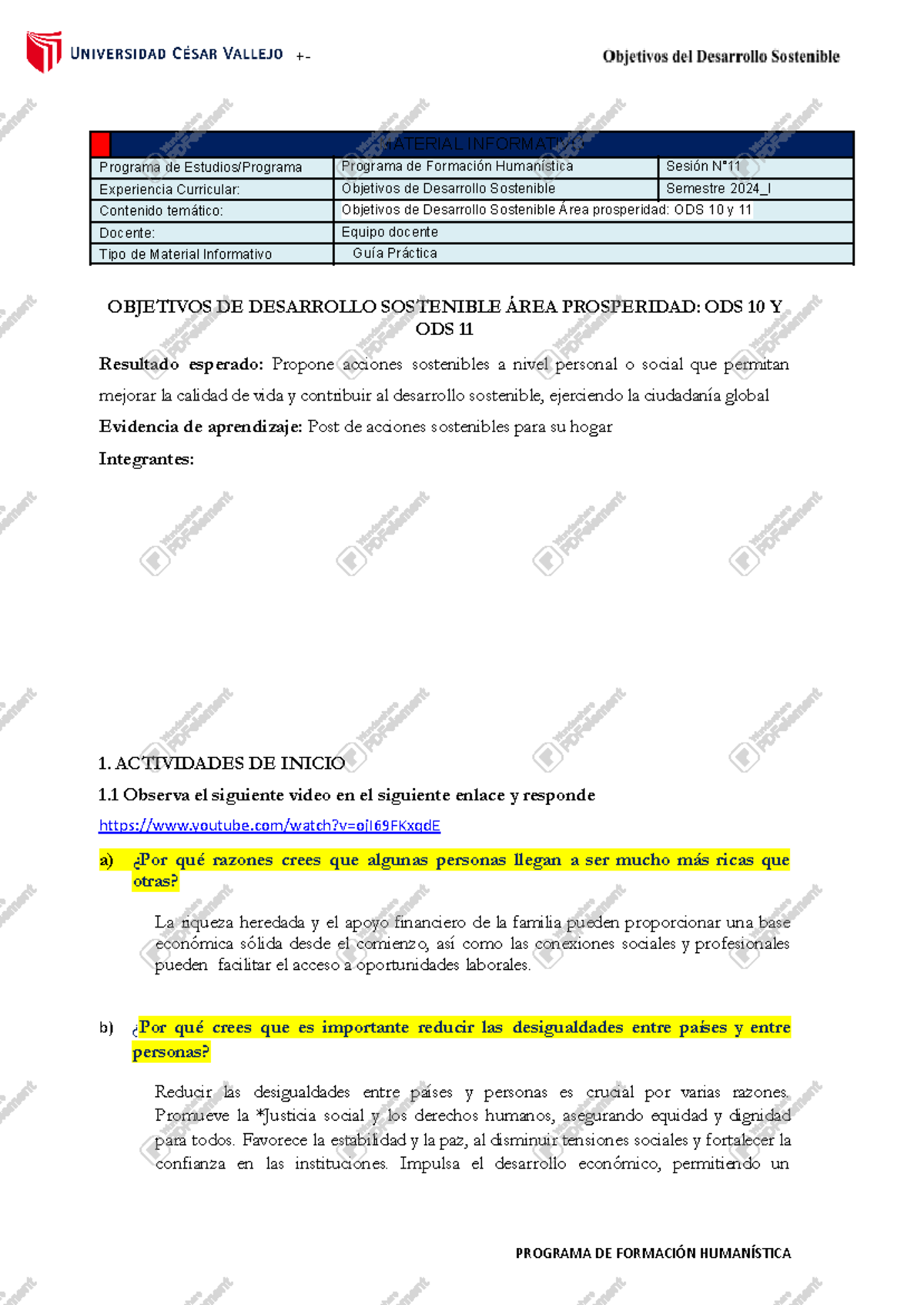 Guía Práctica sobre ODS 10 y 11 para el Semestre 2024_I - Studocu