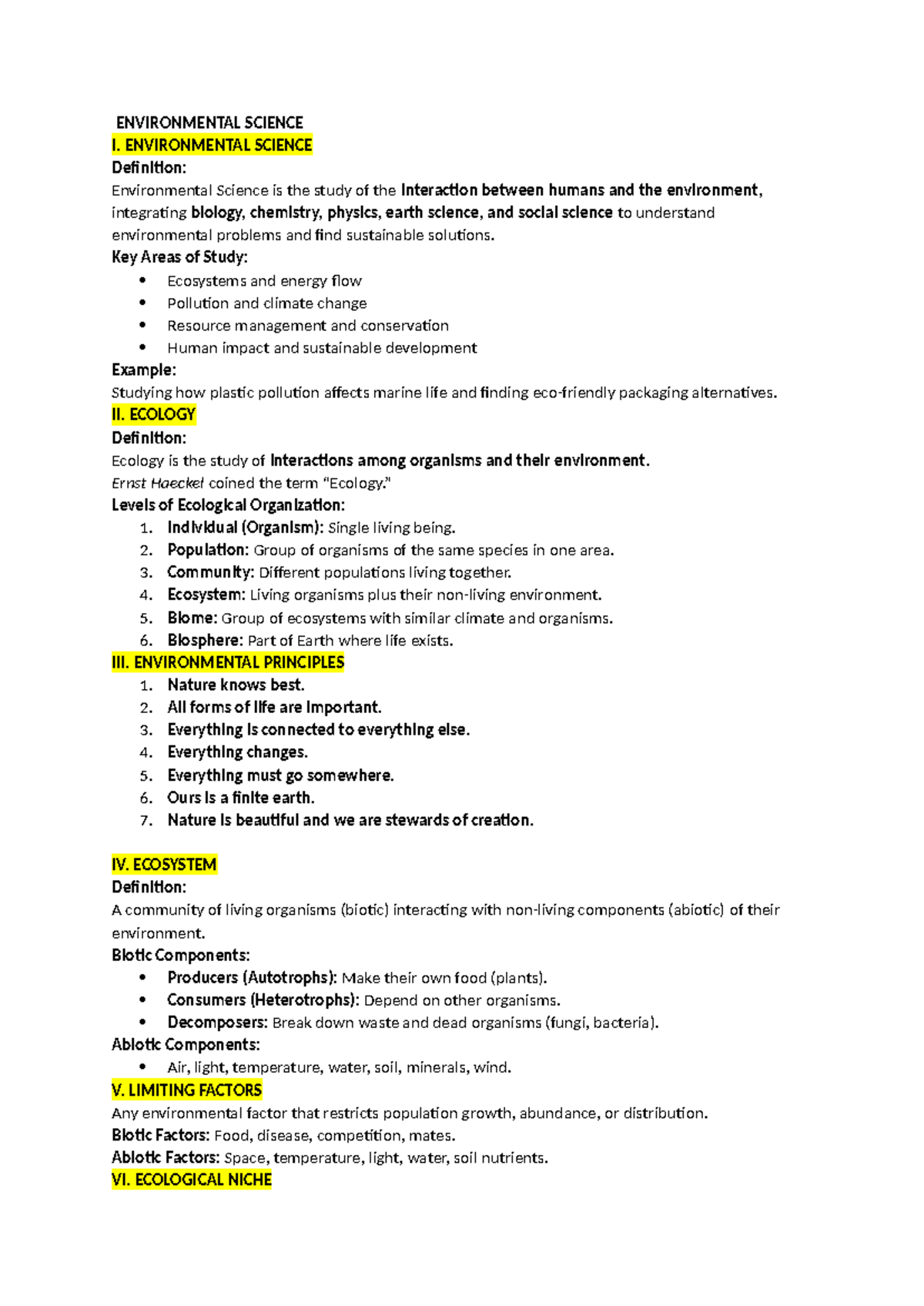 Environmental Science I: Comprehensive Study Guide - Studocu