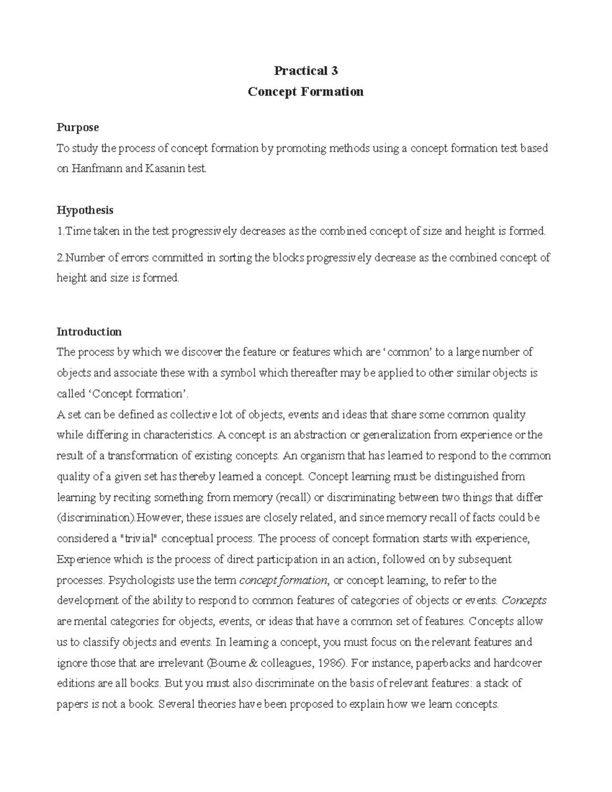 Practical 3: Concept Formation Test Analysis and Findings - Studocu