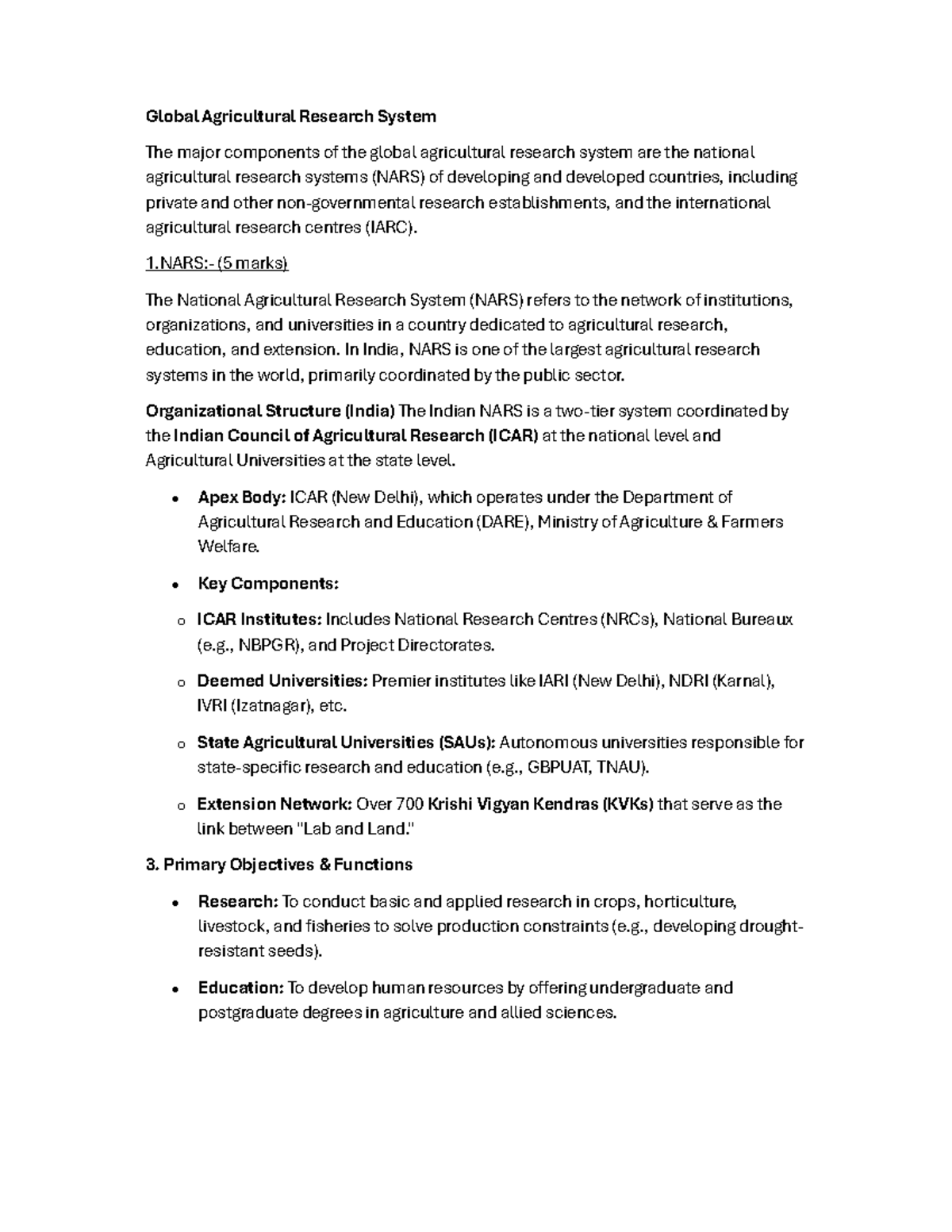 Global Agricultural Research System: Structure, Roles & Ethics - Studocu