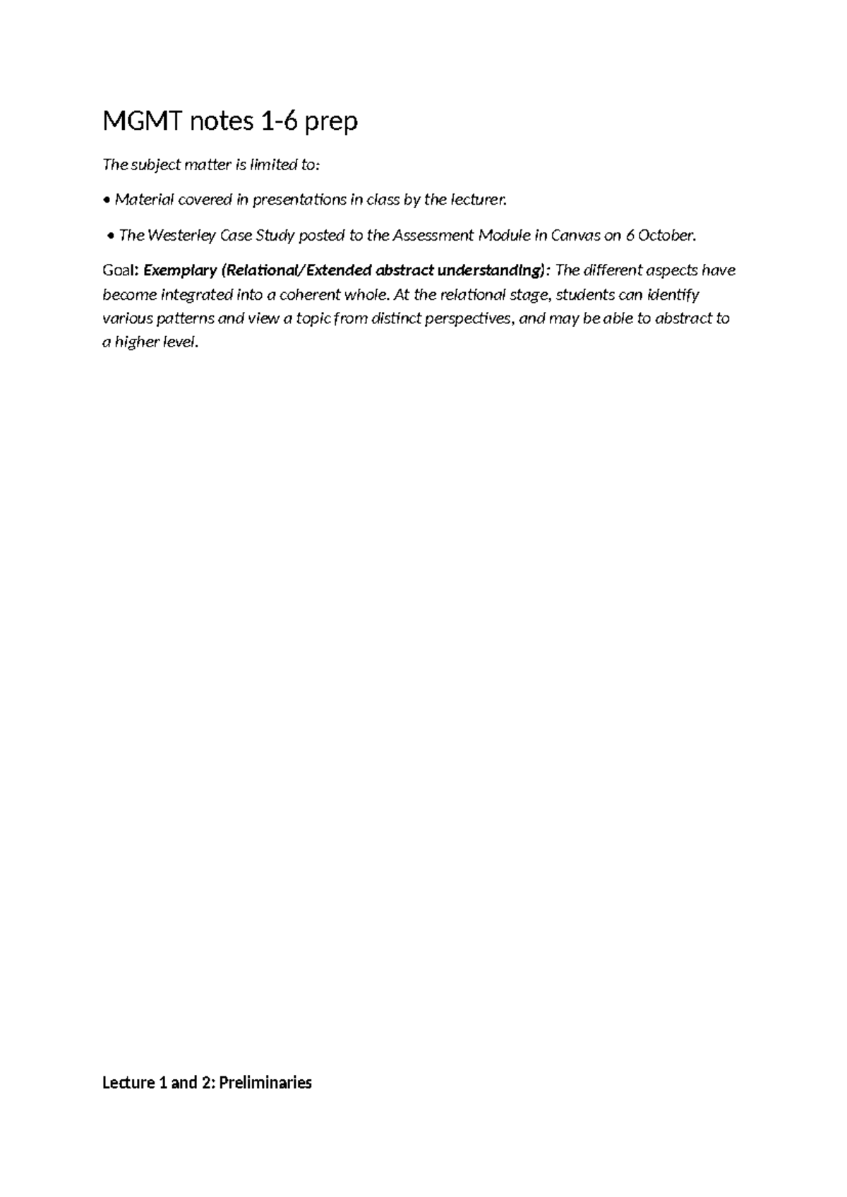MGMT 101 Lecture Notes: Key Concepts from Lectures 1-6 - Studocu