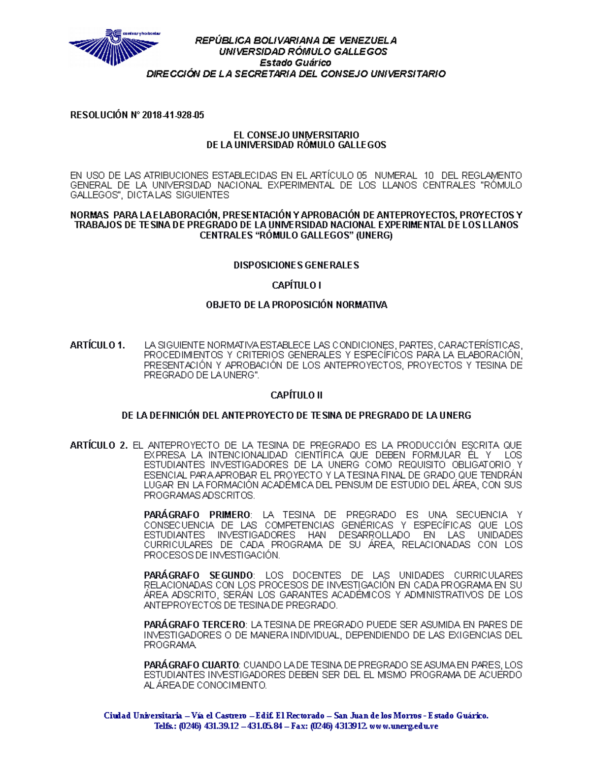 Normativa para la Elaboración de Tesina de Pregrado 2021 - UNERG - Document Preview