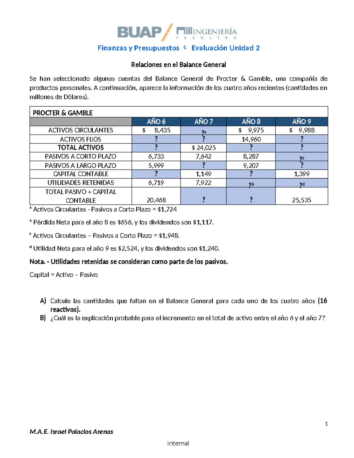 U-2 Caso de Estudio Balance General - Finanzas y Presupuestos ...