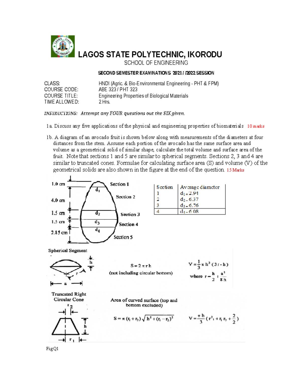 EPBM 22 QM - past question - LAGOS STATE POLYTECHNIC, IKORODU SCHOOL OF ...