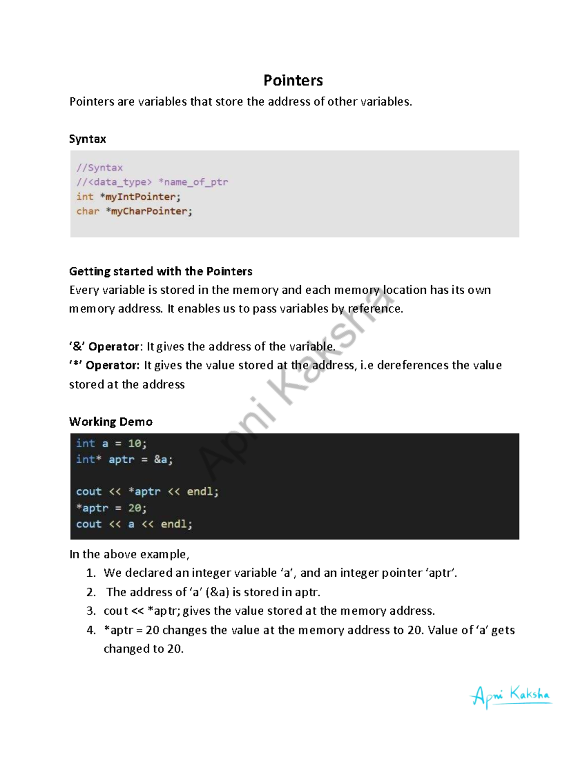 11. Pointers - Understanding Variable Addresses and Dereferencing - Studocu