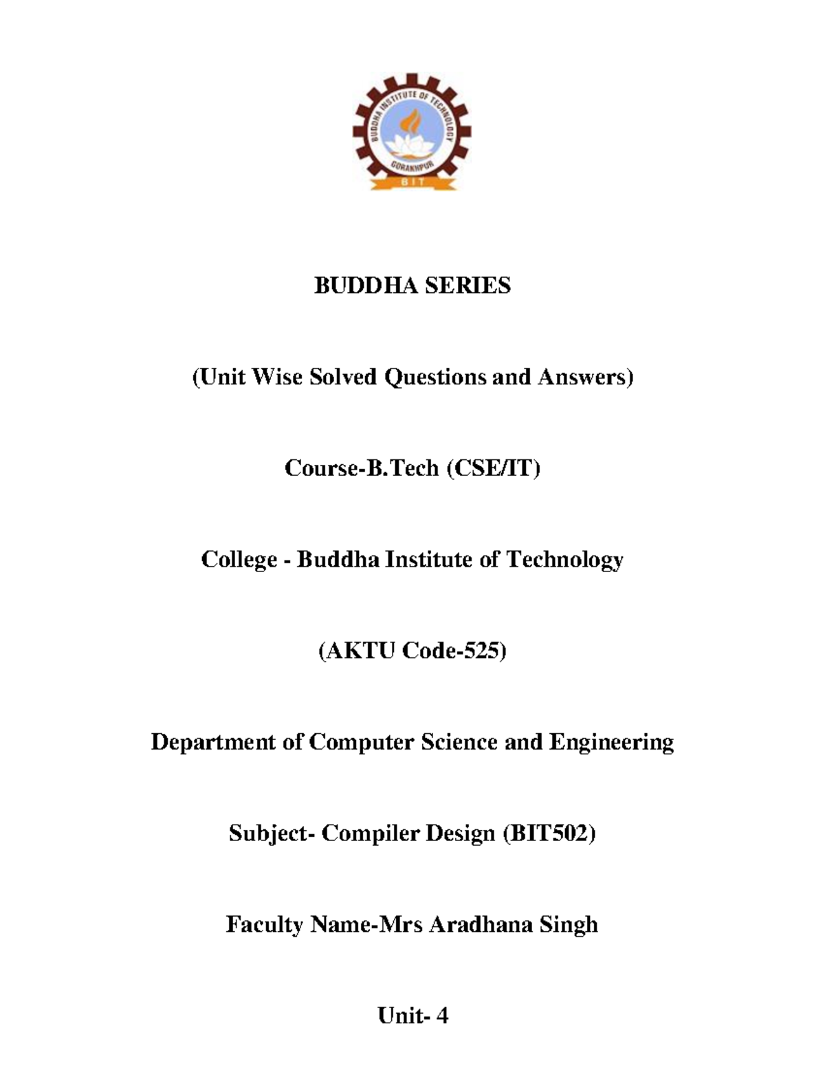 CSE/IT BIT502 Compiler Design Unit 4 - Comprehensive Study Notes - Studocu