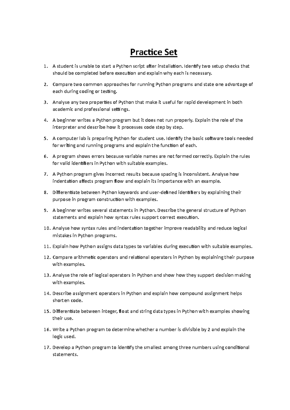 Practice Set 2 - Important Questions for Java Programming - Studocu