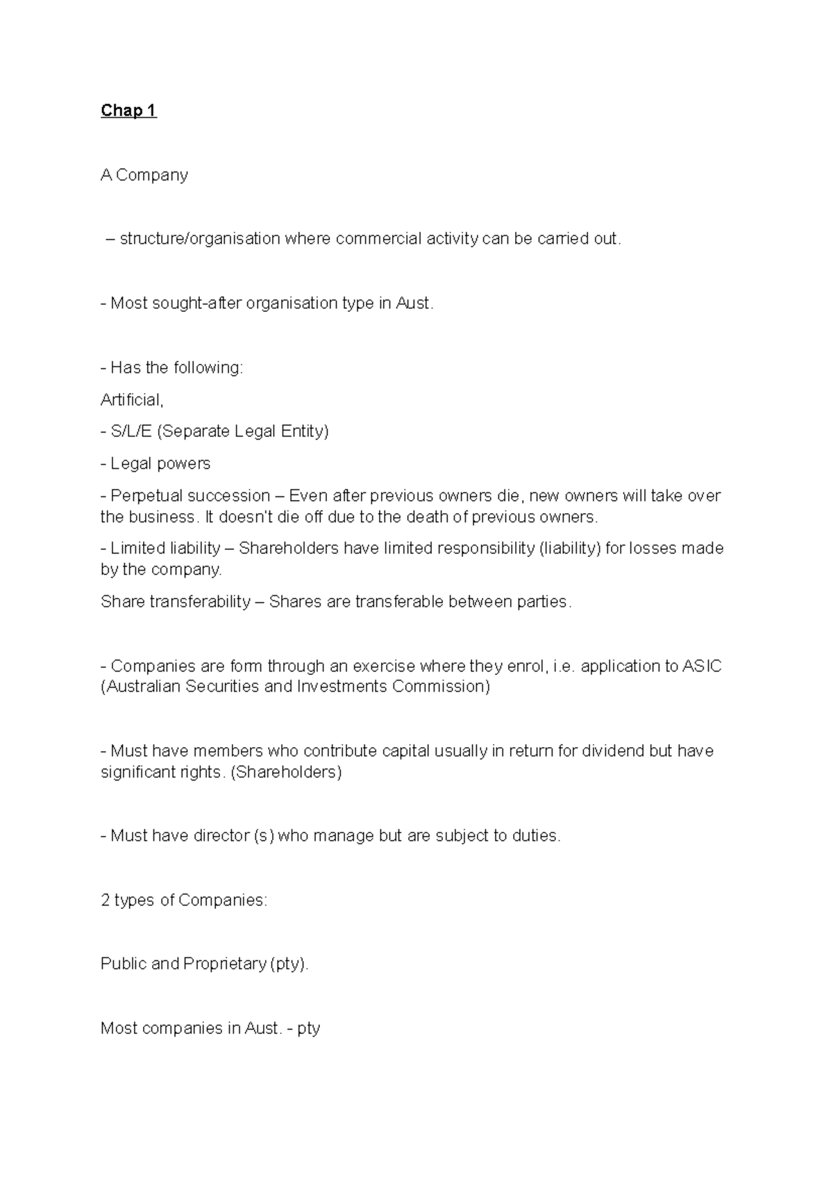BSL305 Chapter 1-3 Company Law Notes and Key Insights - Studocu