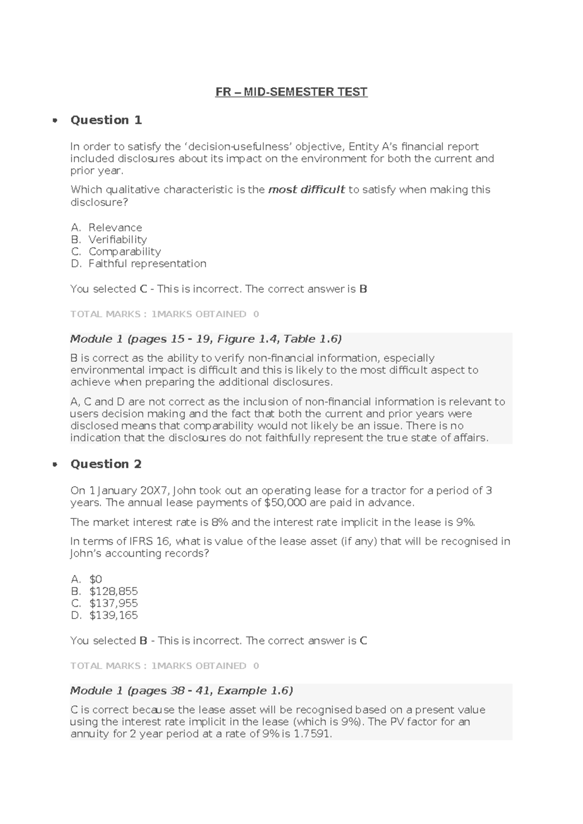 FR Mid Semester Exam - Test Questions and Answers - Studocu