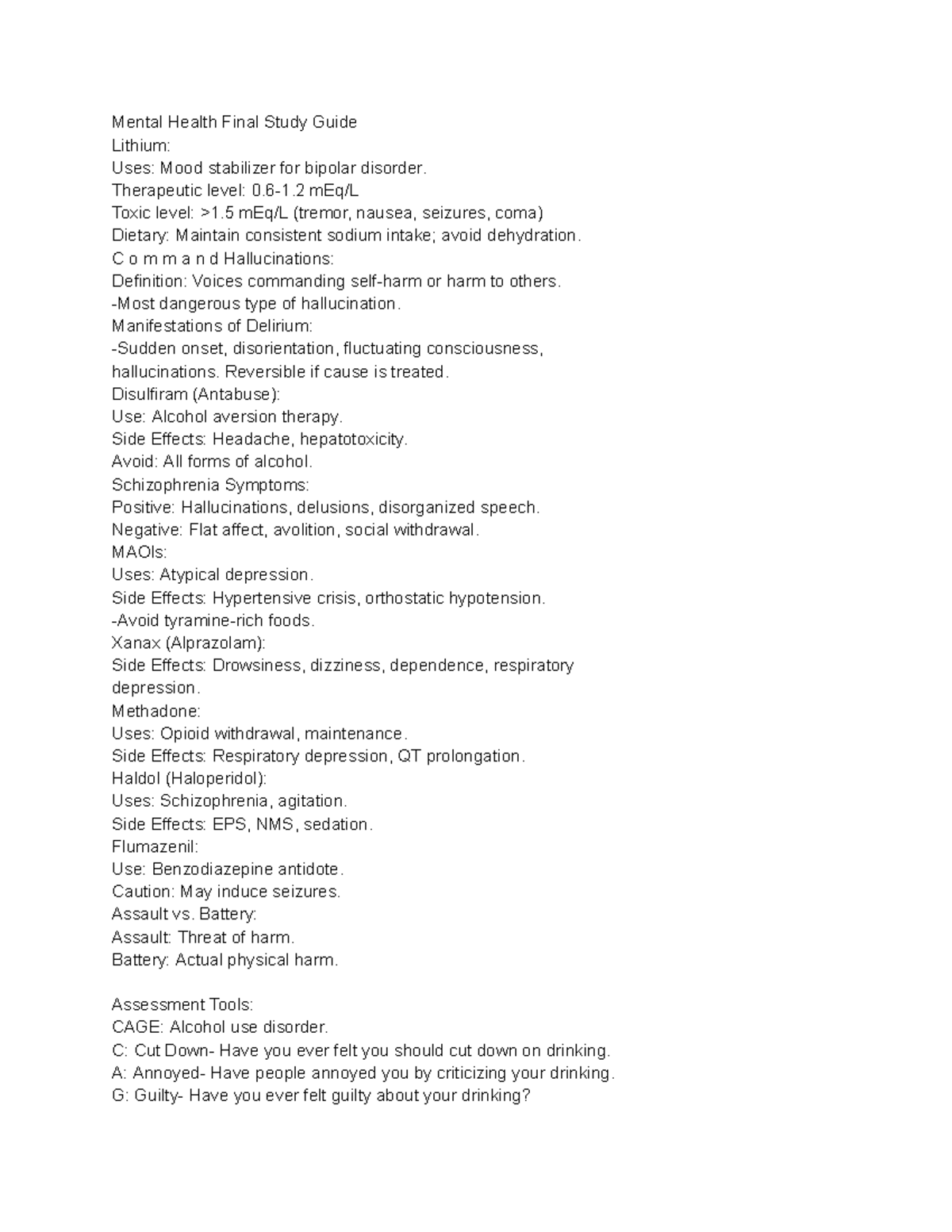 Mental Health Final Exam Study Guide (NUR201): Key Concepts ...