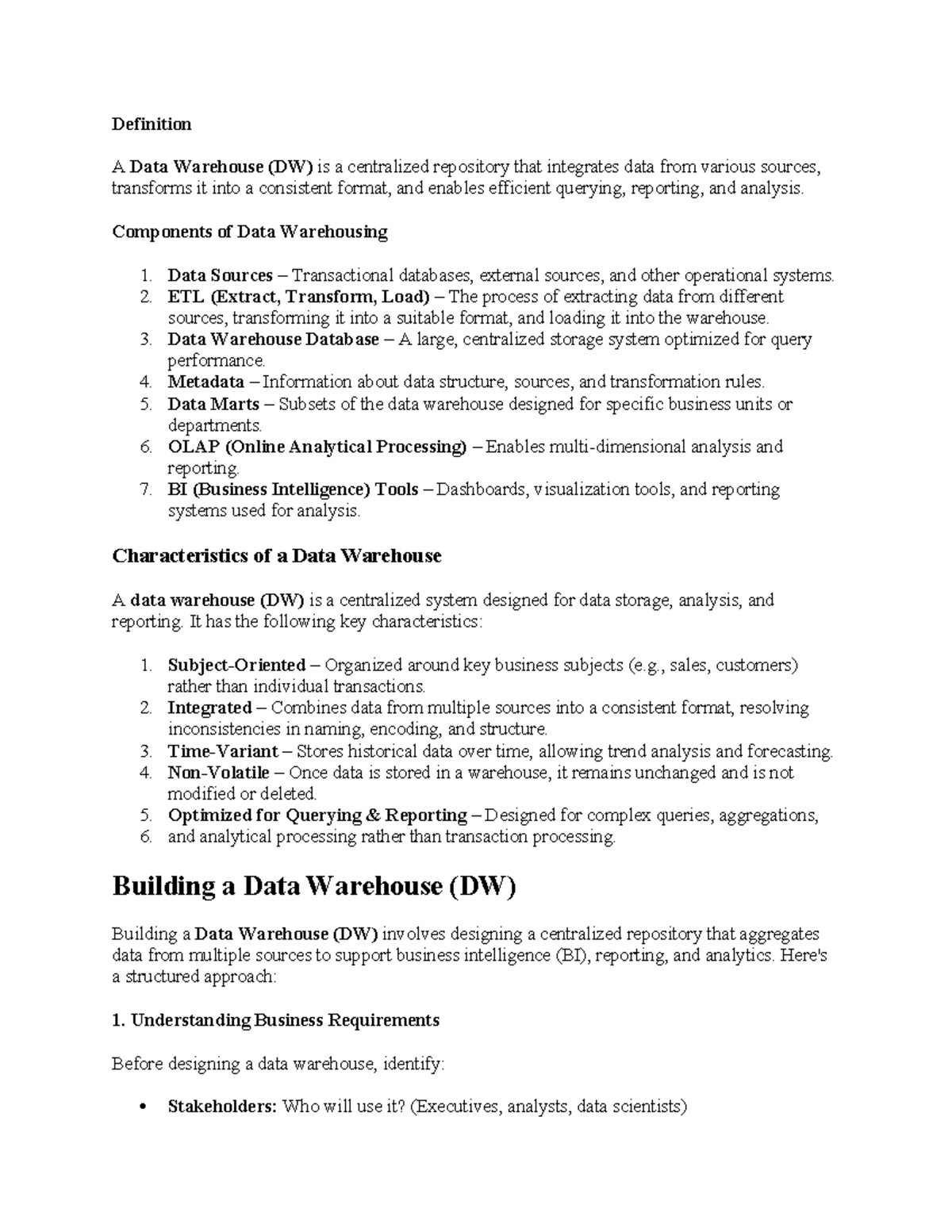 Data Warehousing Notes: Key Concepts and Architecture Overview - Studocu