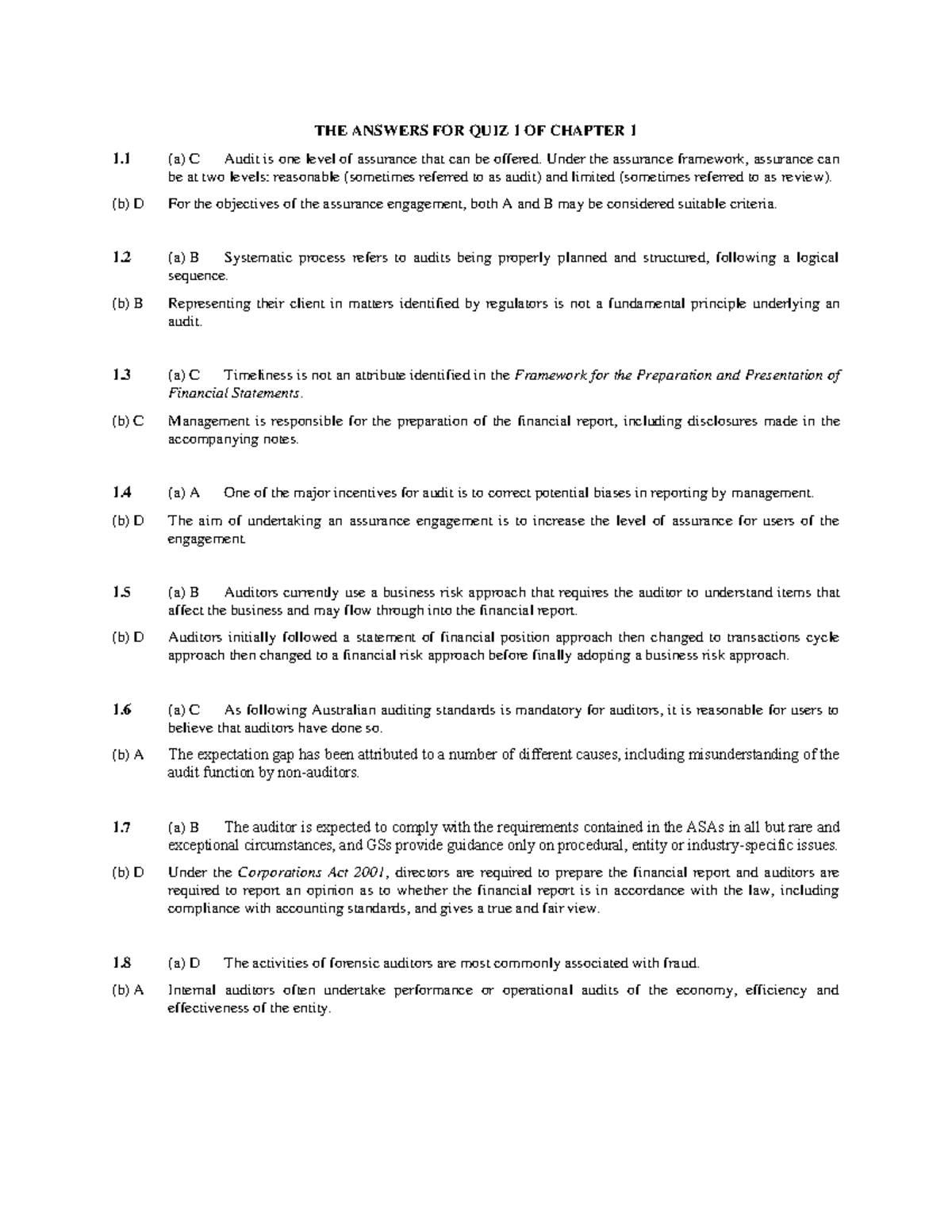 THE Answers FOR QUIZ 1 OF Chapter 1 - THE ANSWERS FOR QUIZ 1 OF CHAPTER ...