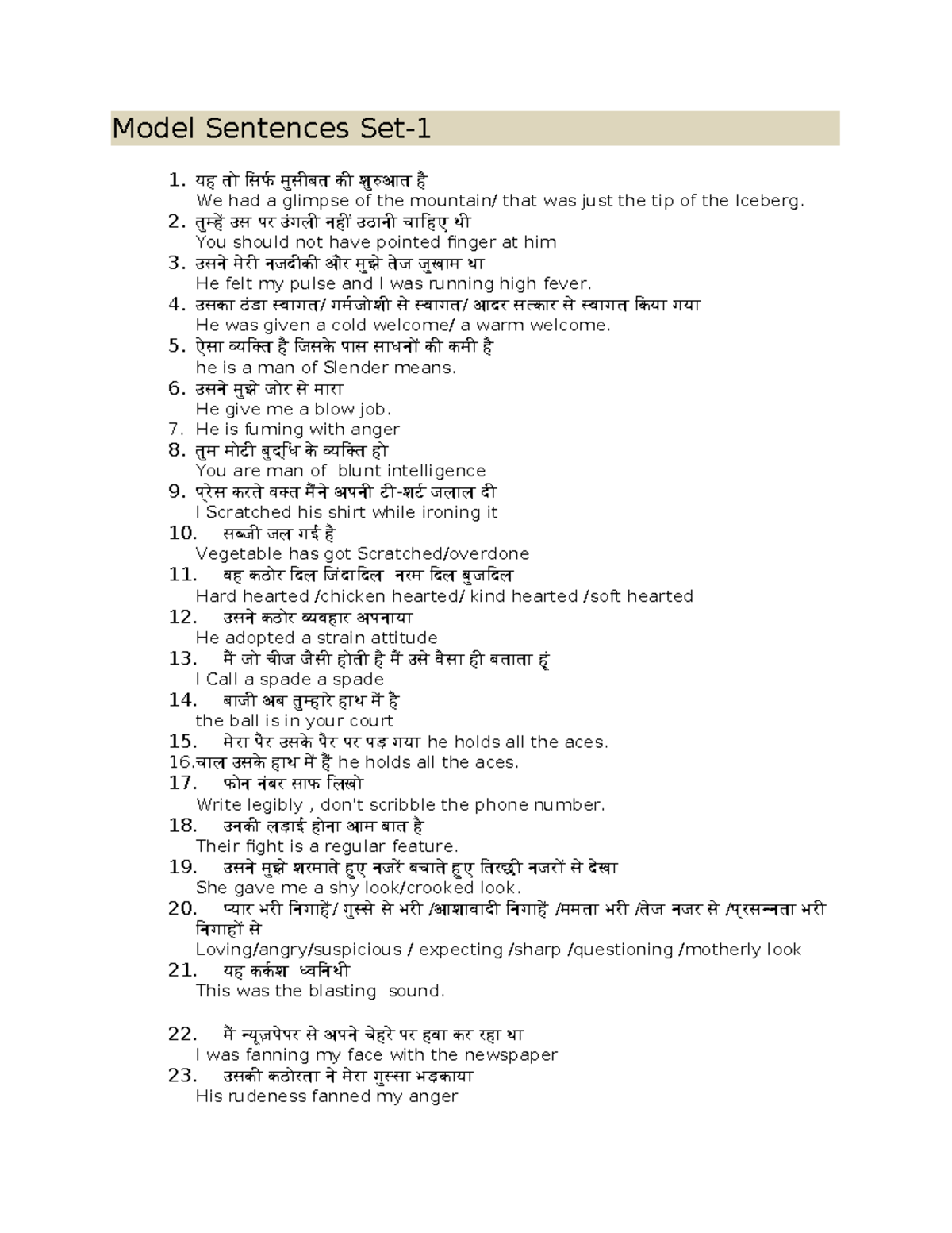 Model Sentences - 1. यह तो सि र्फ मु ीबत की शुरुआत है We had a glimpse ...