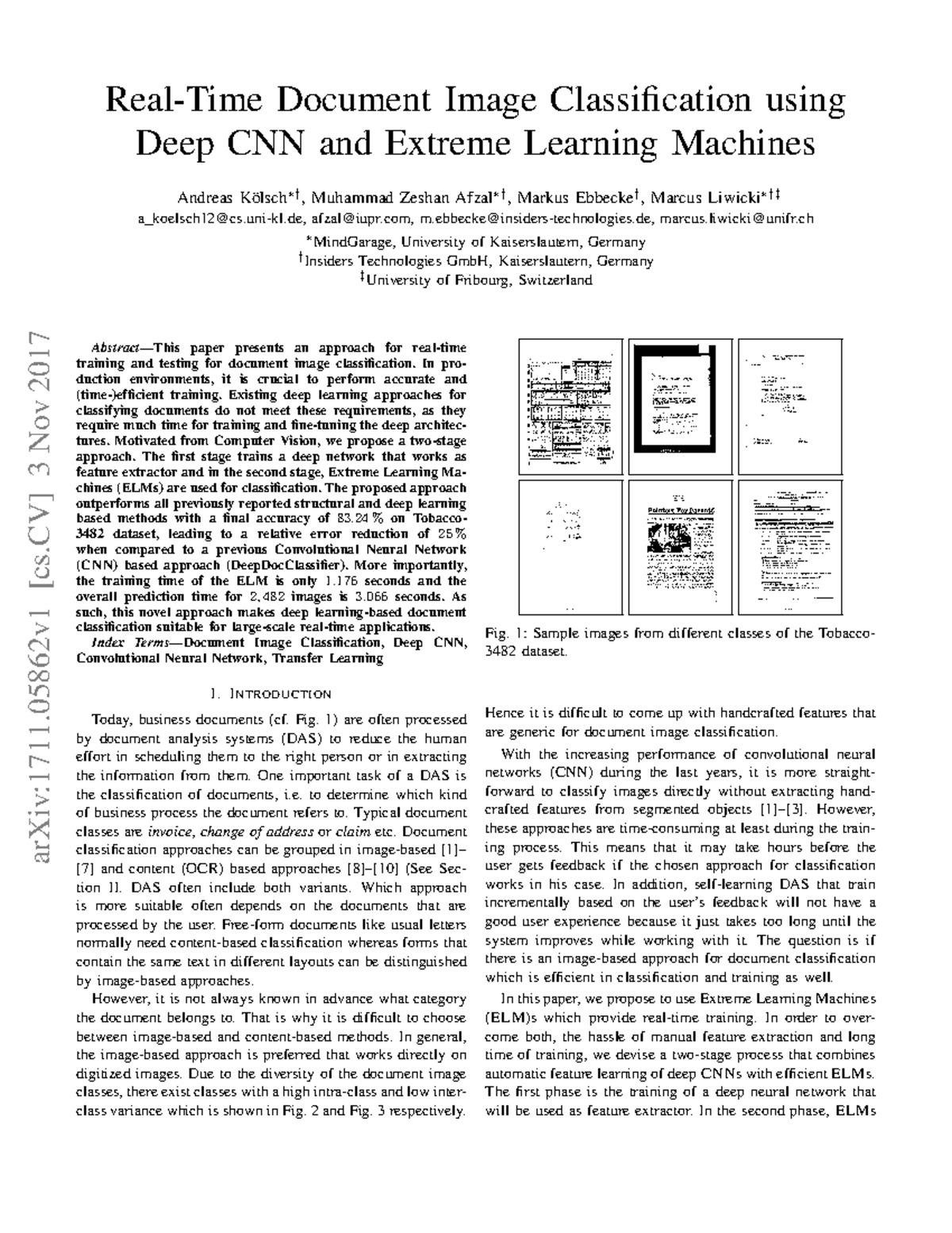 Document Image Classification with Deep CNN & ELM (CCC)