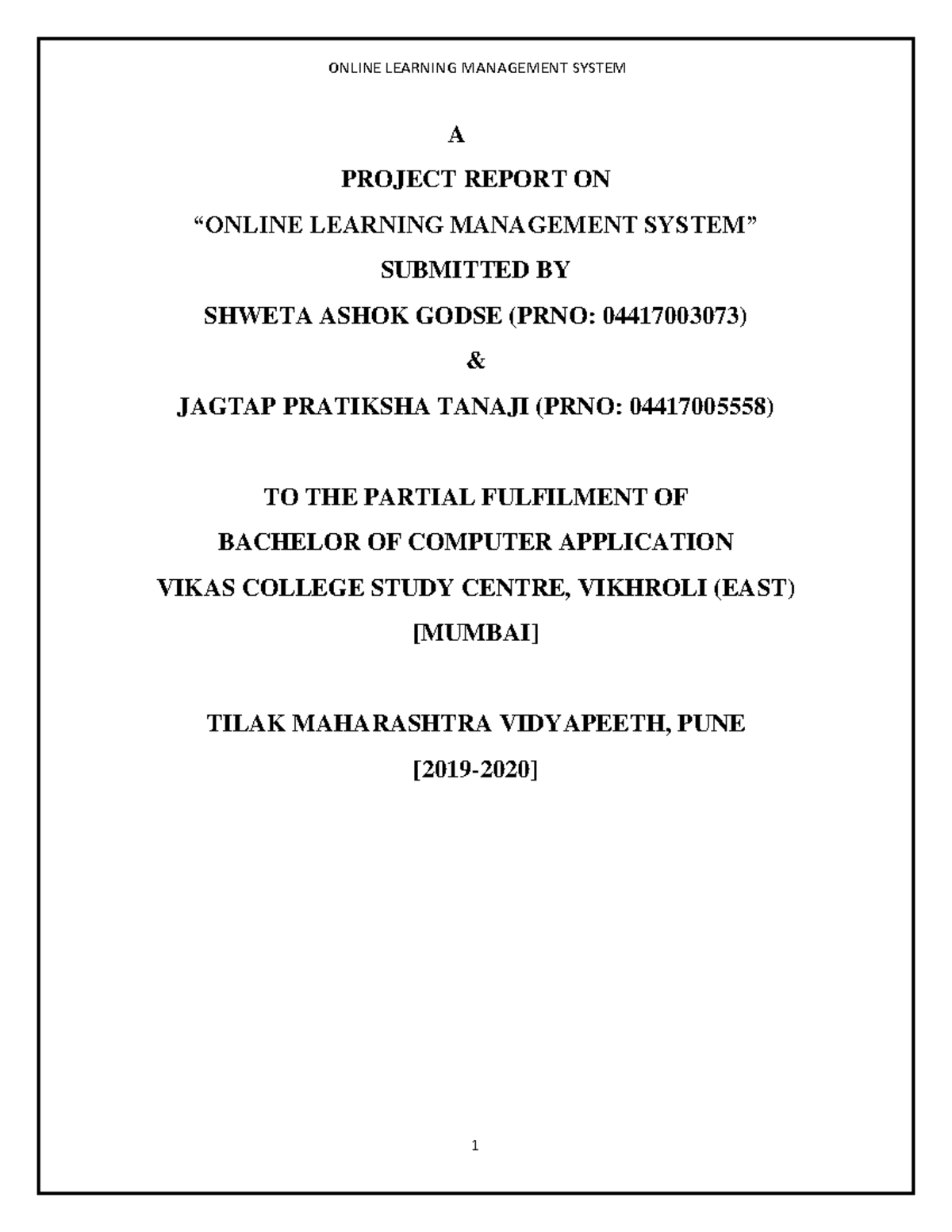 Project Report on Online Learning Management System - BCA 2019-2020 ...