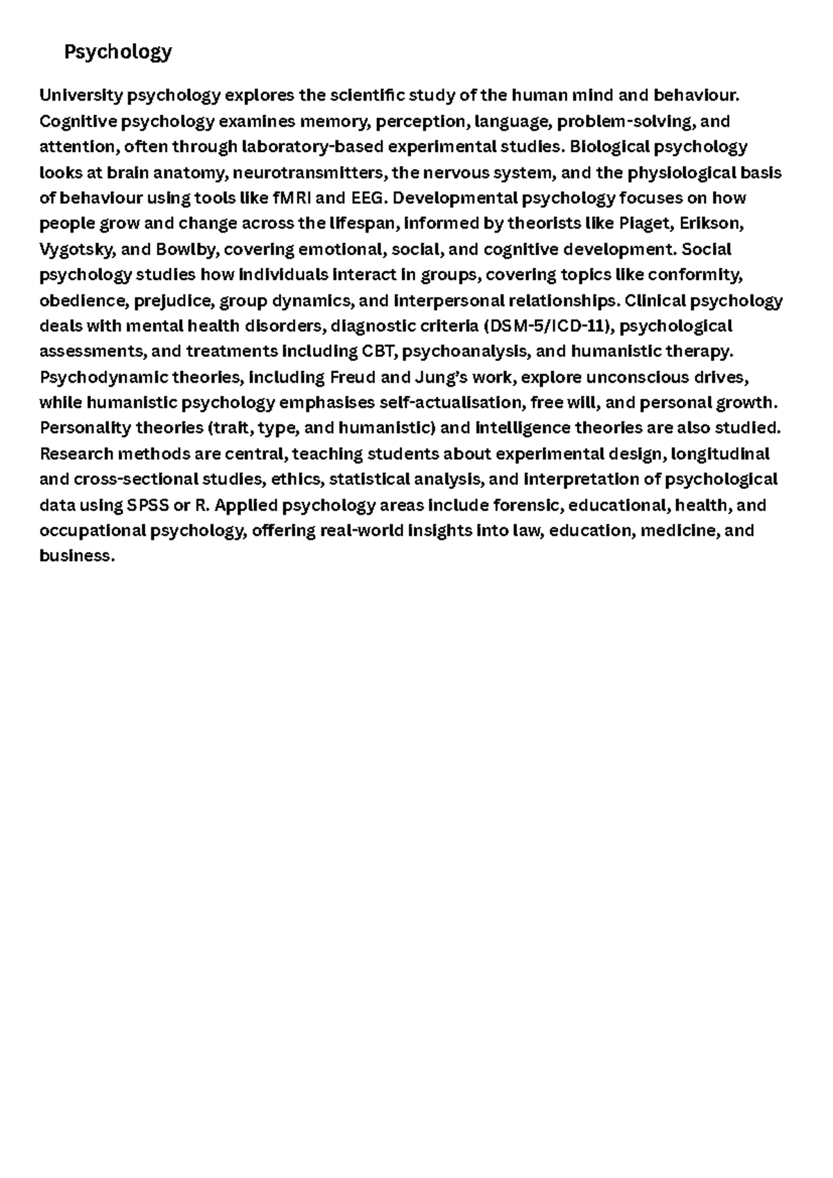 Psychology revision notes: Exploring key concepts and theories - Studocu