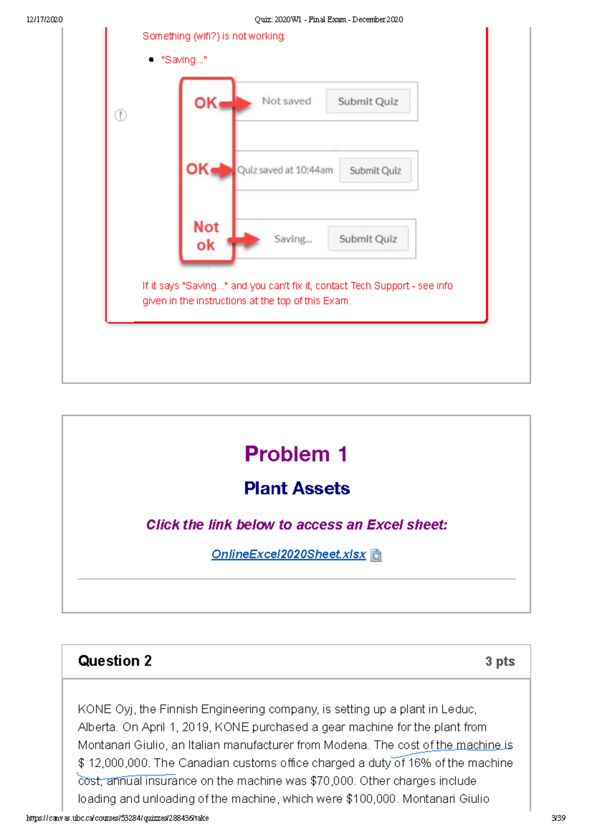 2020W1 Final Exam Quiz: Plant Assets and Liabilities Analysis - Studocu