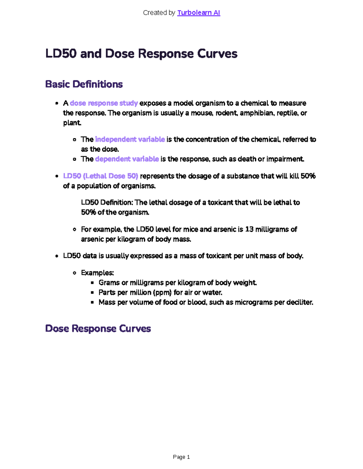 Turbolearn 8.12 & 8 - LD50 and ED50 dose response curves explained ...