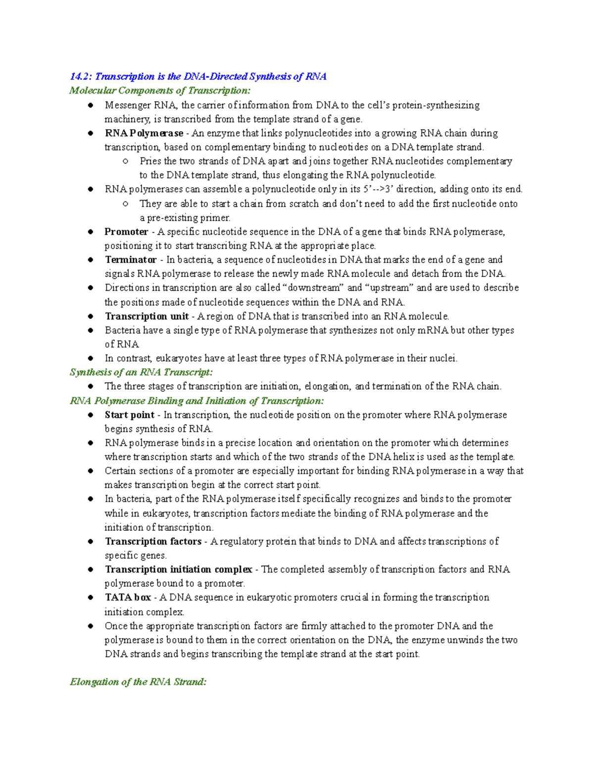 Chapter 14 - AP Biology: Transcription and RNA Processing Notes - Studocu