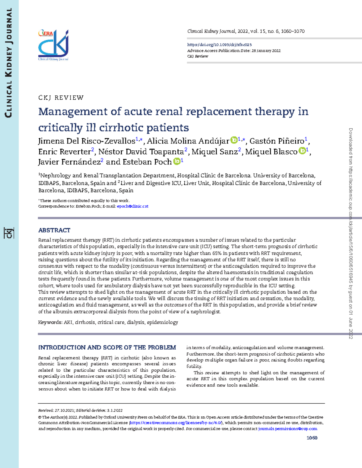 Management of Acute Renal Replacement Therapy in Critically ill ...