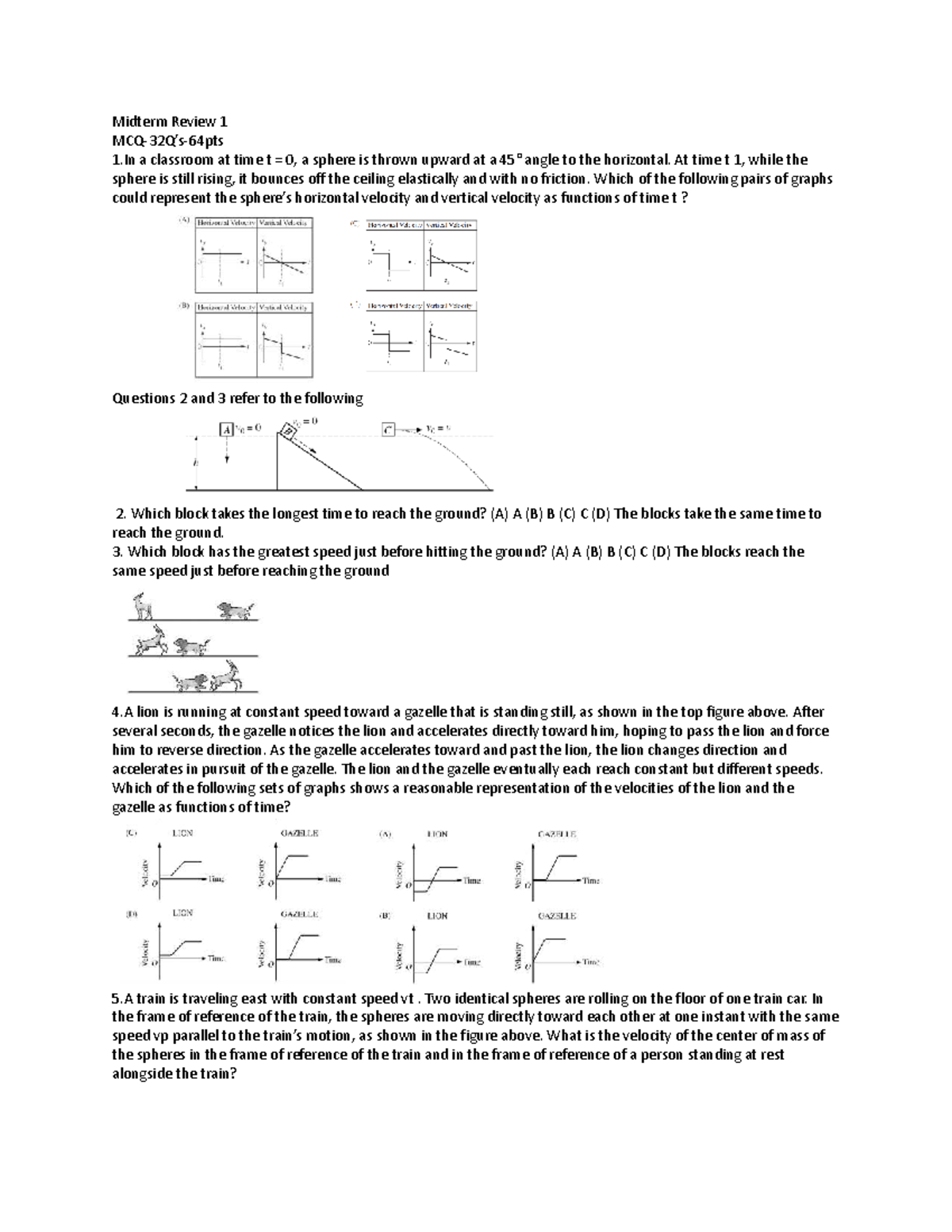 AP Physics 1 Midterm Review: Key Concepts and Practice Questions - Studocu