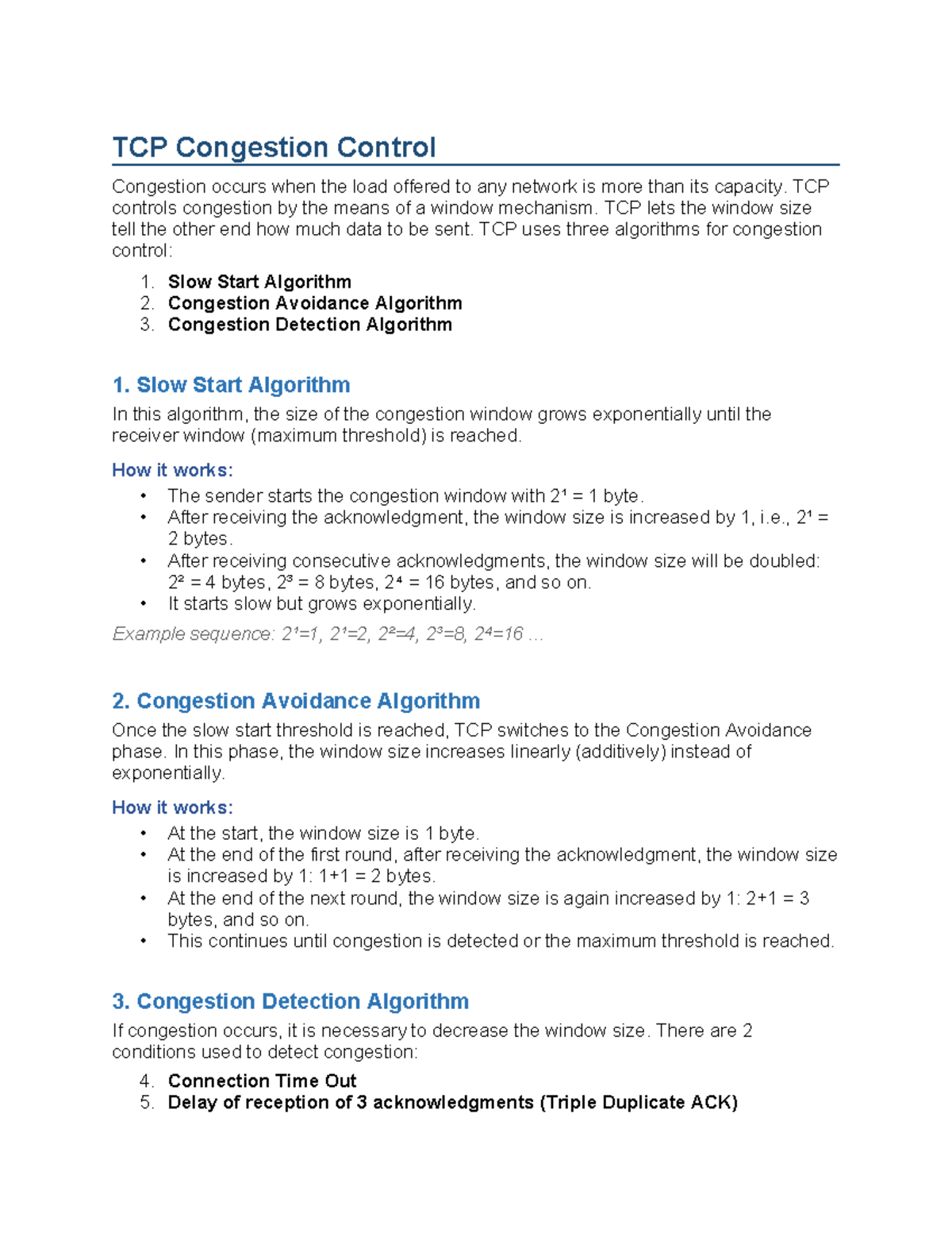 TCP Congestion Control Notes: Understanding Algorithms and Mechanisms ...