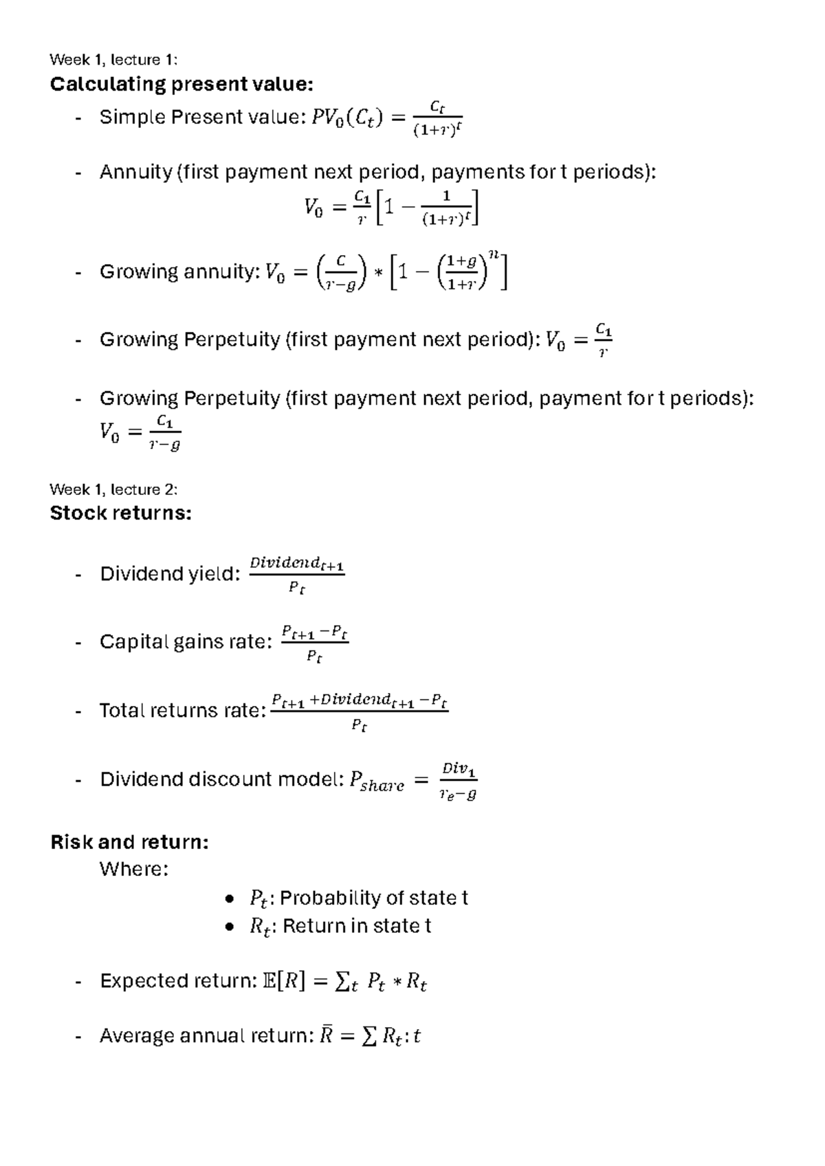 Financial Modelling & Derivatives: Key Formulas & Concepts - Studeersnel