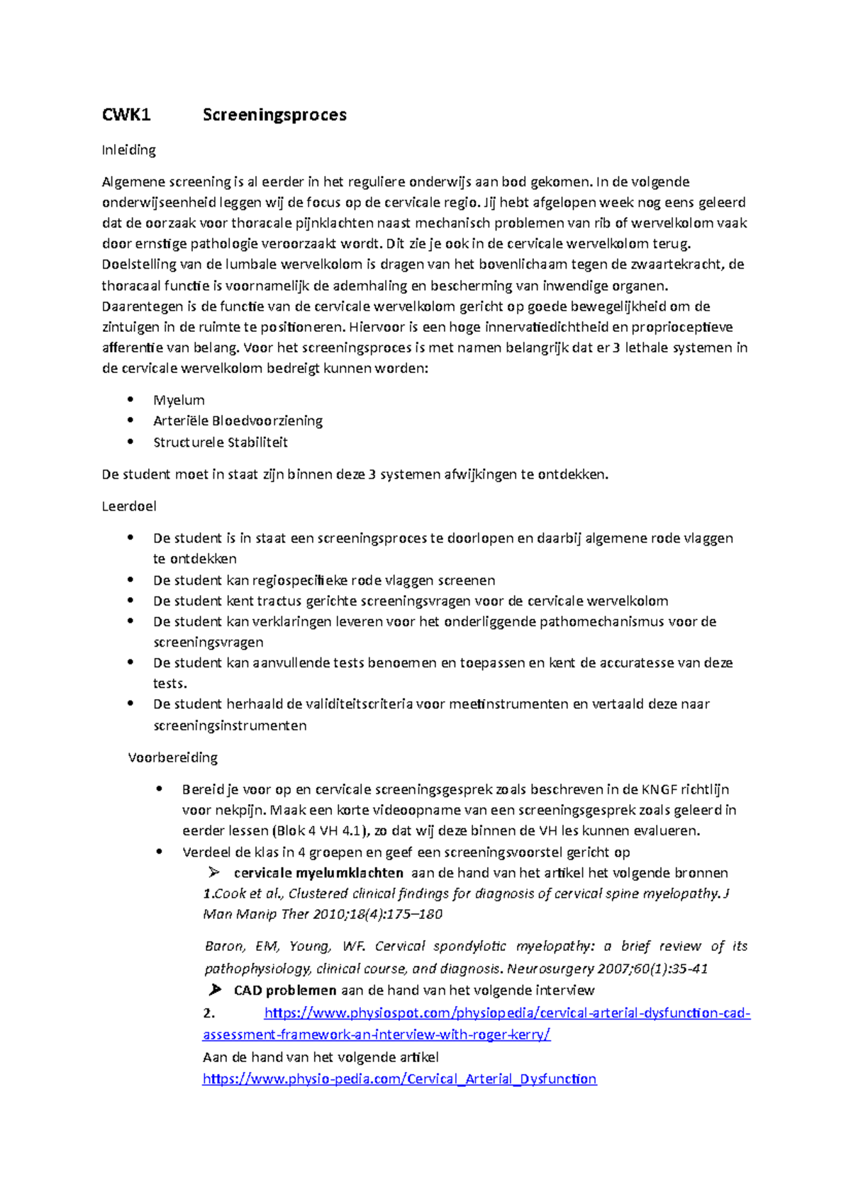 CWK 1 Cervicale Screeningsproces en Rode Vlaggen Analyse - Studeersnel