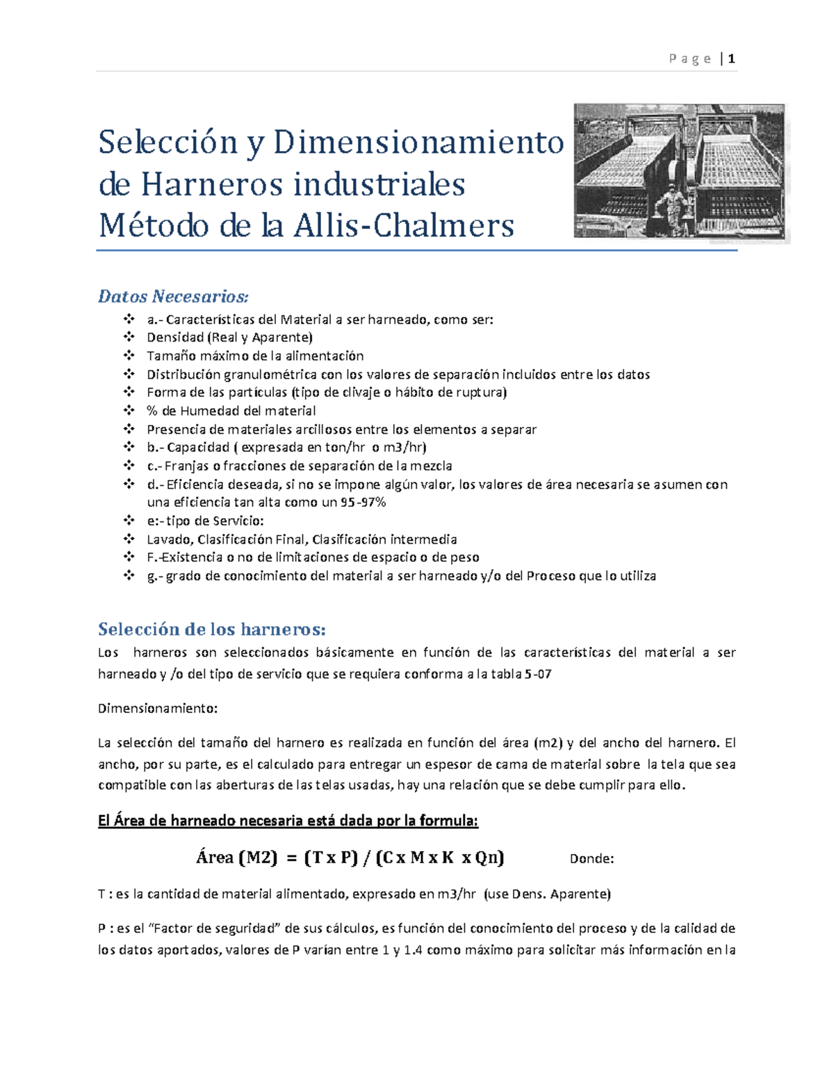 Selección y Dimensionamiento de Harneros Industriales V2013 2 734445 ...
