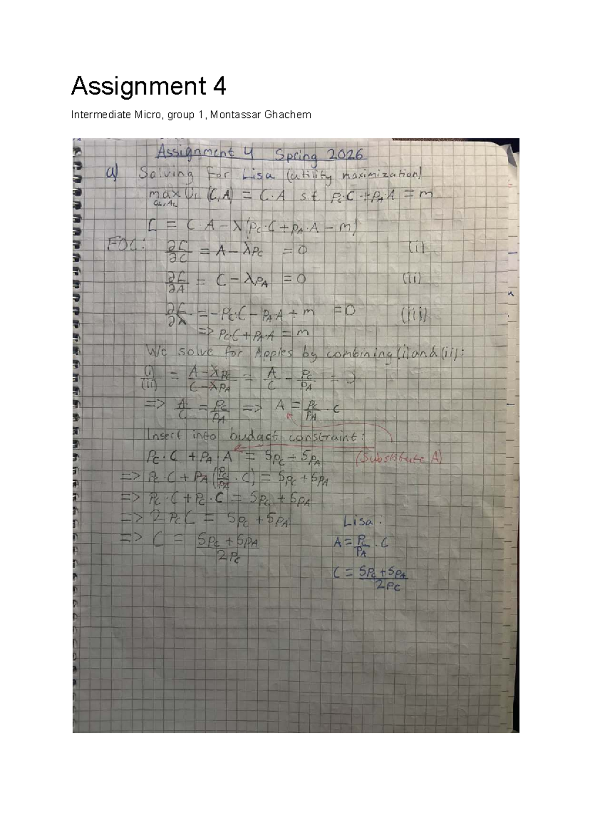 Intermediate Micro, Assignment 4: Competitive Equilibrium & Pareto ...