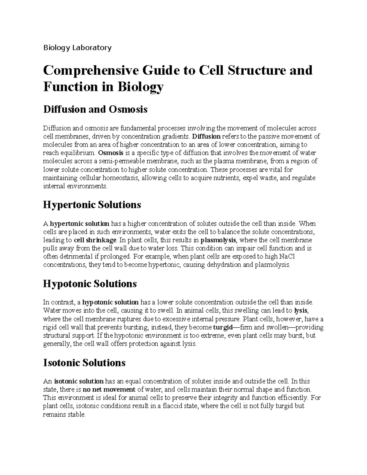 Comprehensive Guide to Cell Structure & Function in Biology (BIO 101 ...