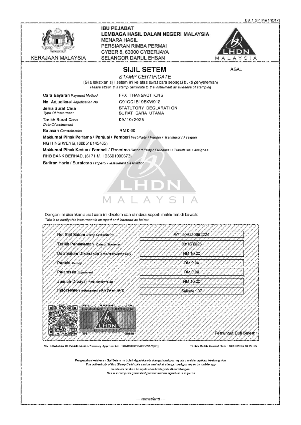 LEMBAGA HASIL DALAM NEGERI: STATUTORY DECLARATION (DS_1 SP) - Studocu