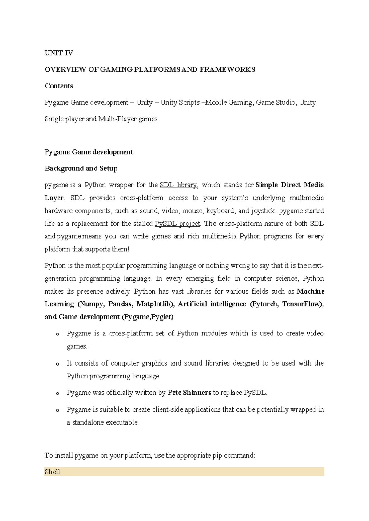 Unit III - App Development Notes on Game Engine Design - Studocu