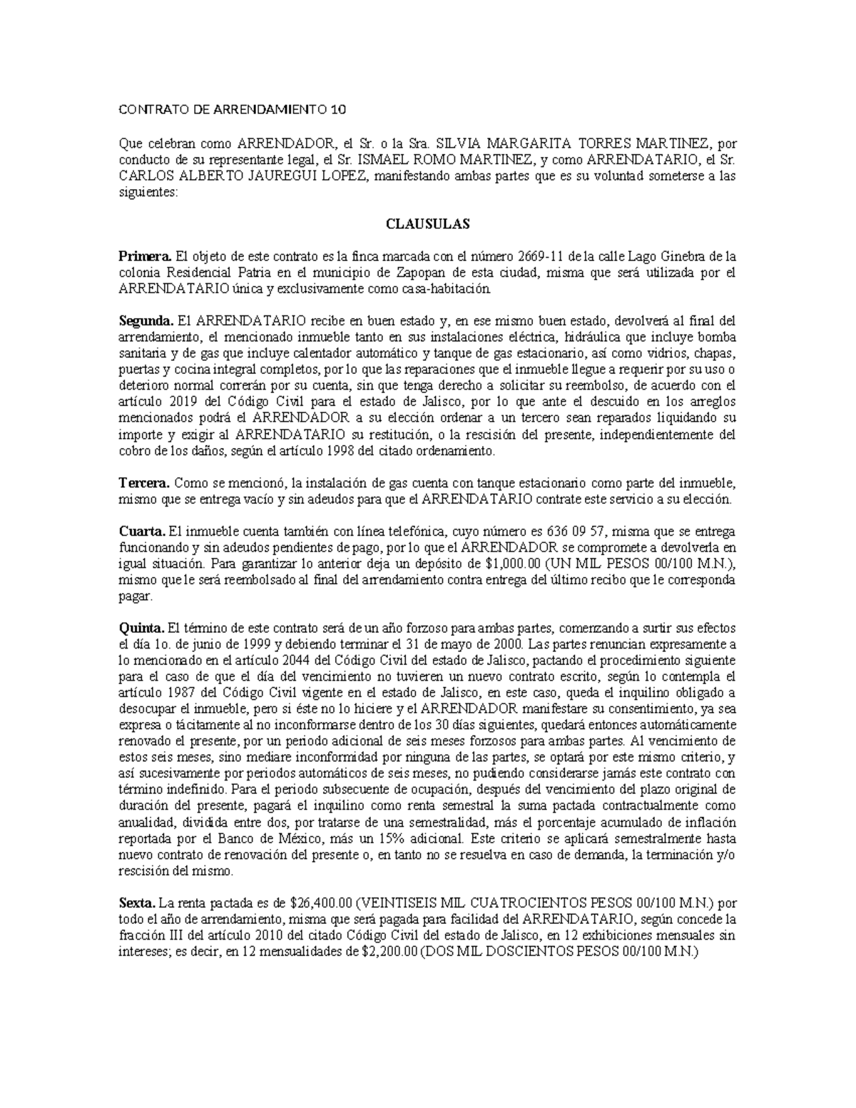 Contrato de Arrendamiento 10: Cláusulas y Condiciones Esenciales - Document Preview