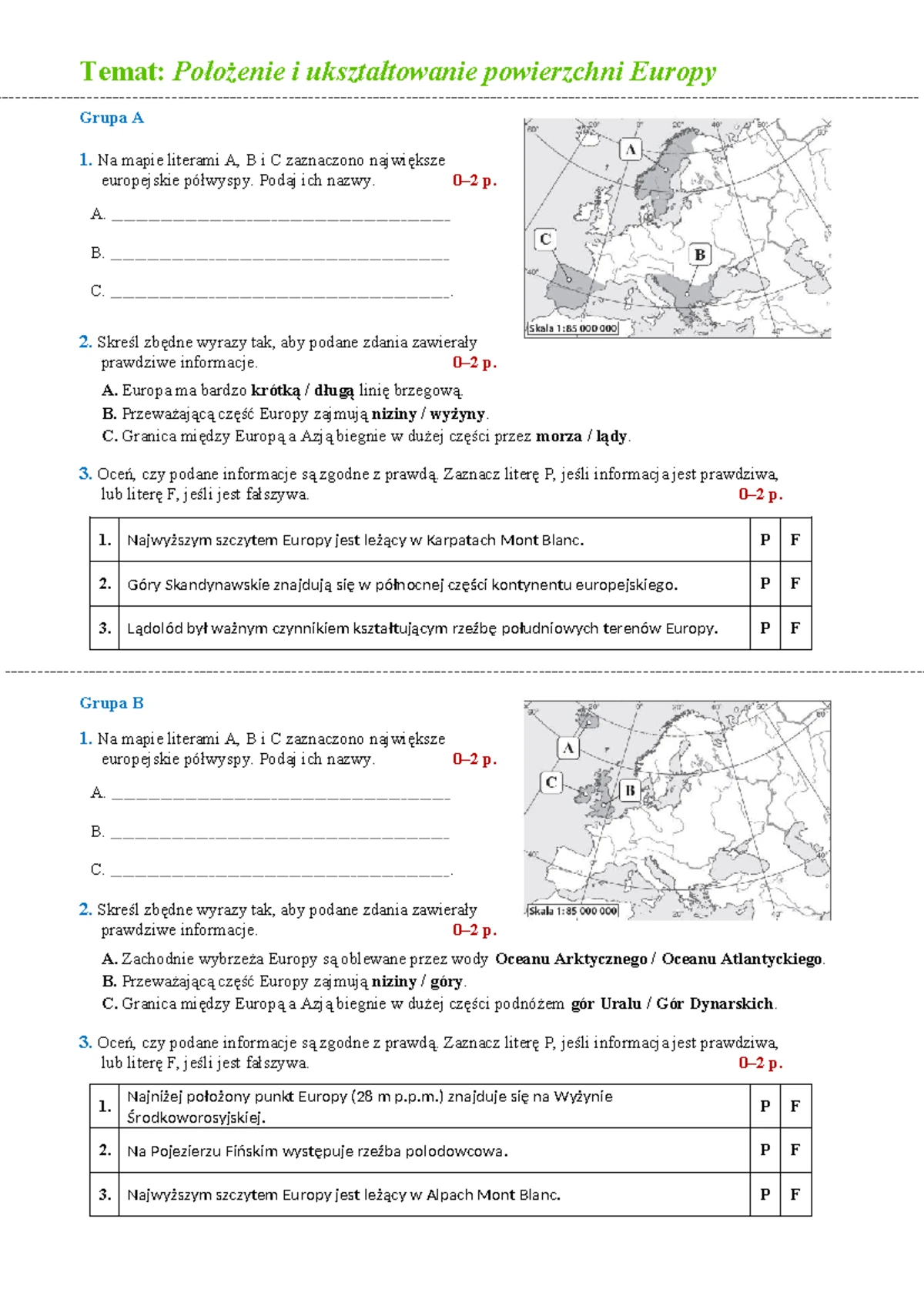 Geografia Klasa VI - Test o Sąsiadach Polski i Atrakcji Turystycznych