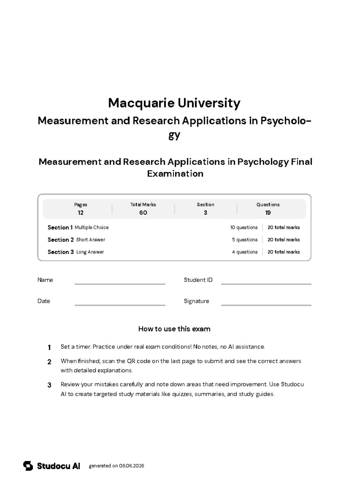 PSYU3330 Measurement and Research Final Exam - Studocu
