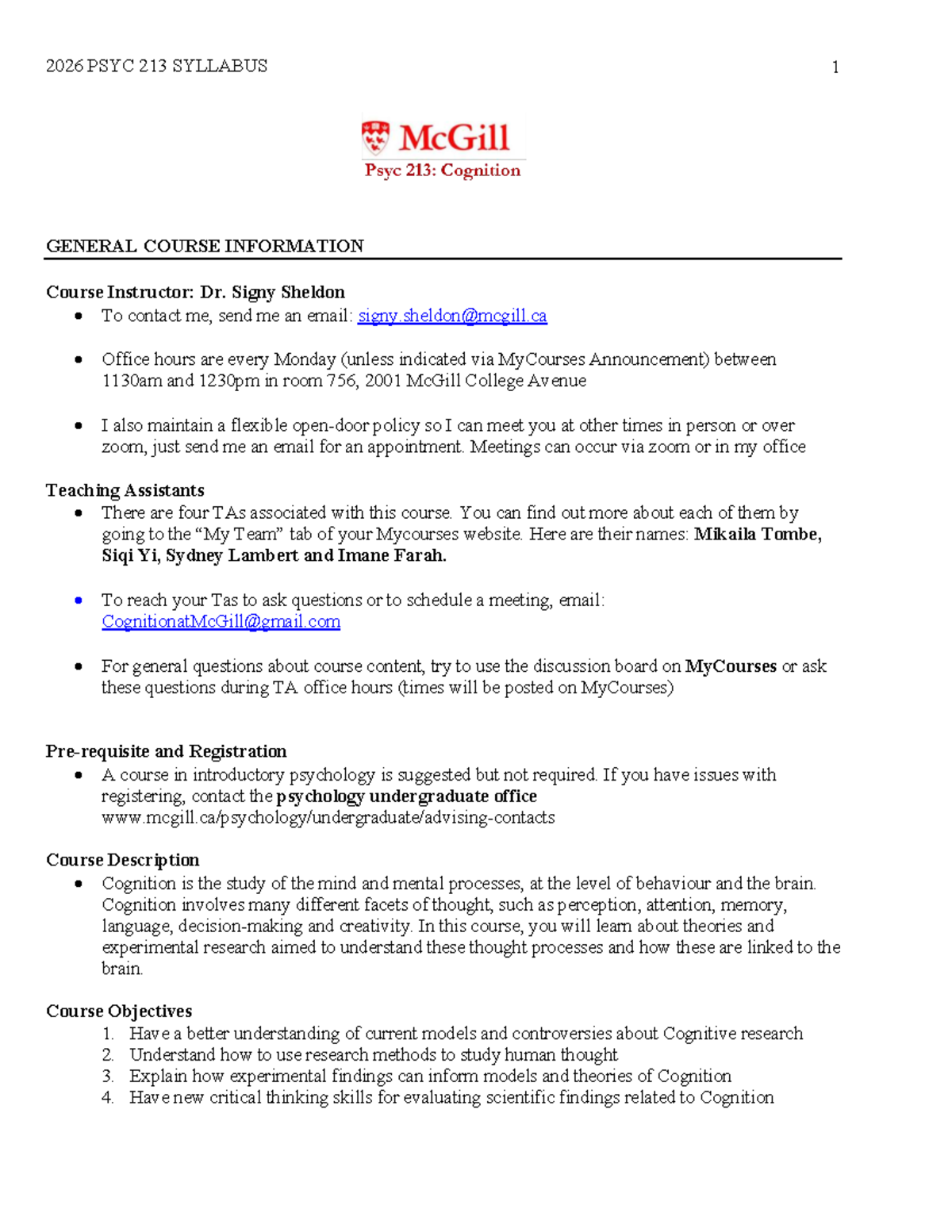 2026 PSYC 213 Syllabus: General Course Information & Schedule - Studocu