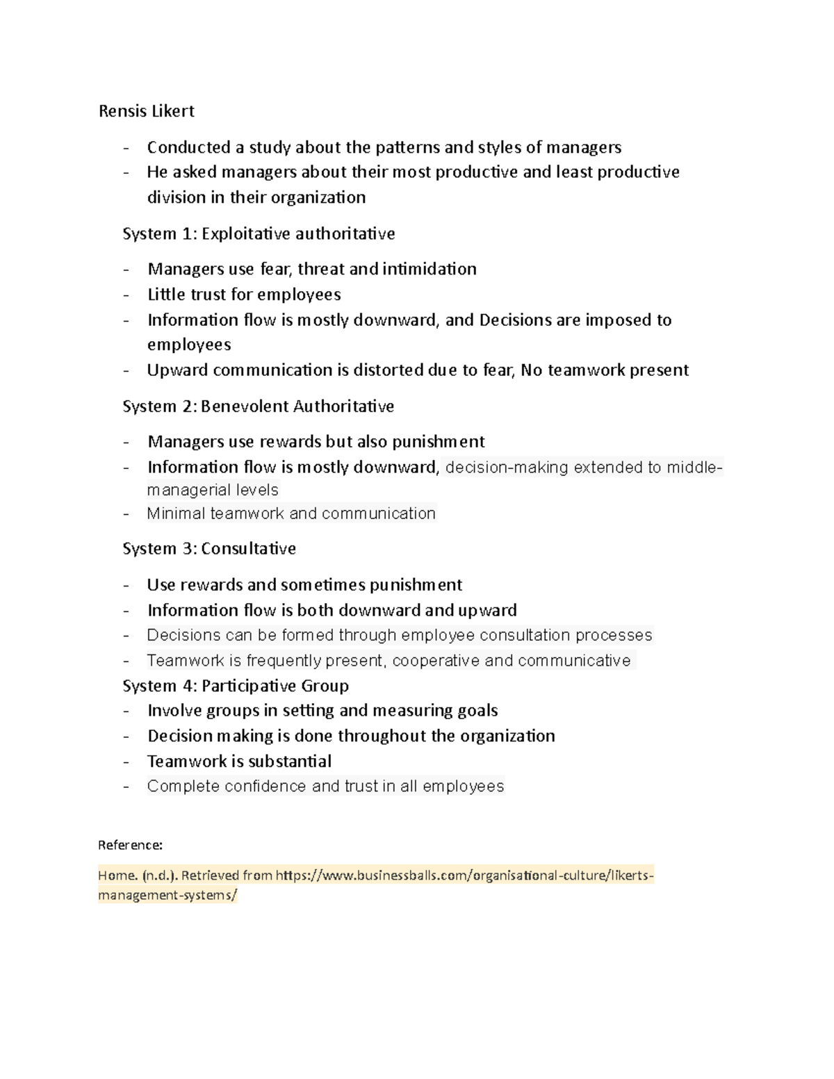 Rensis Likert Leadership Styles