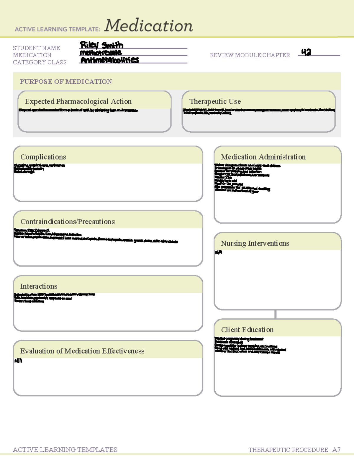 ATI Remediation Template Chemotherapy Agents - STUDENT NAME MEDICATION ...