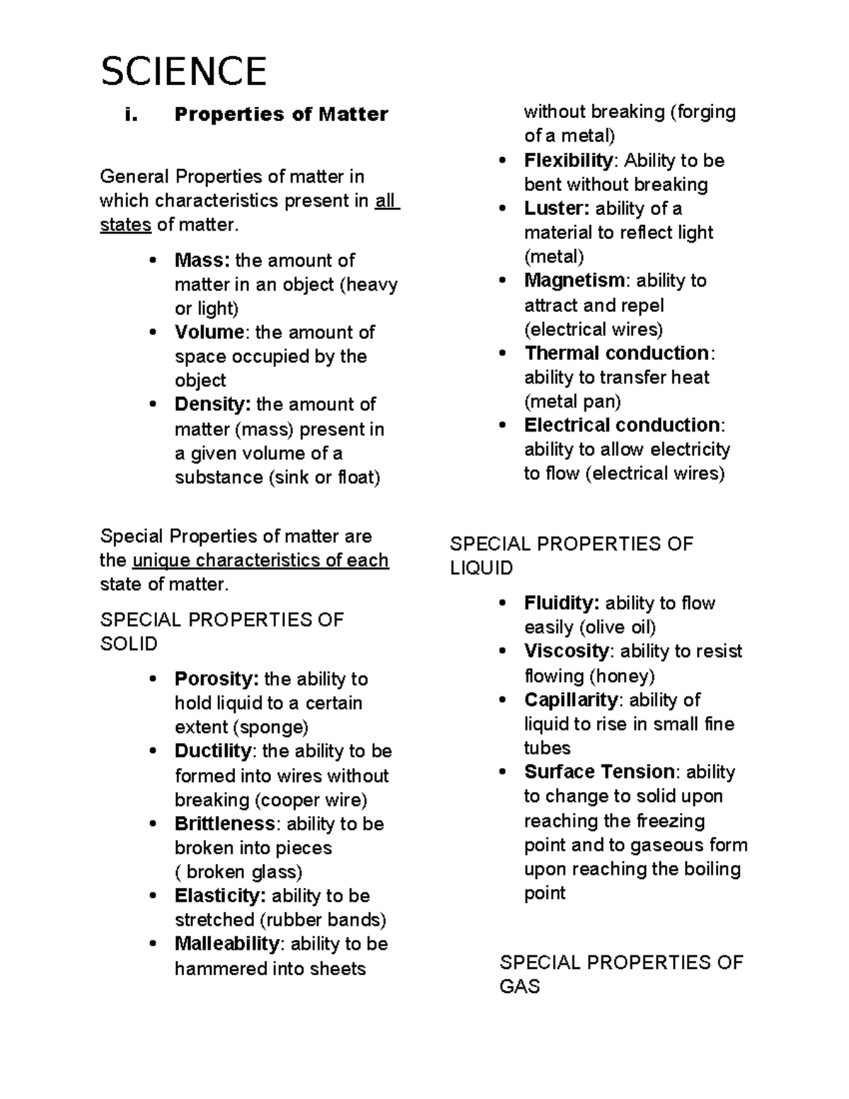 Properties of Matter - Science Review Notes for Final Exam - Studocu