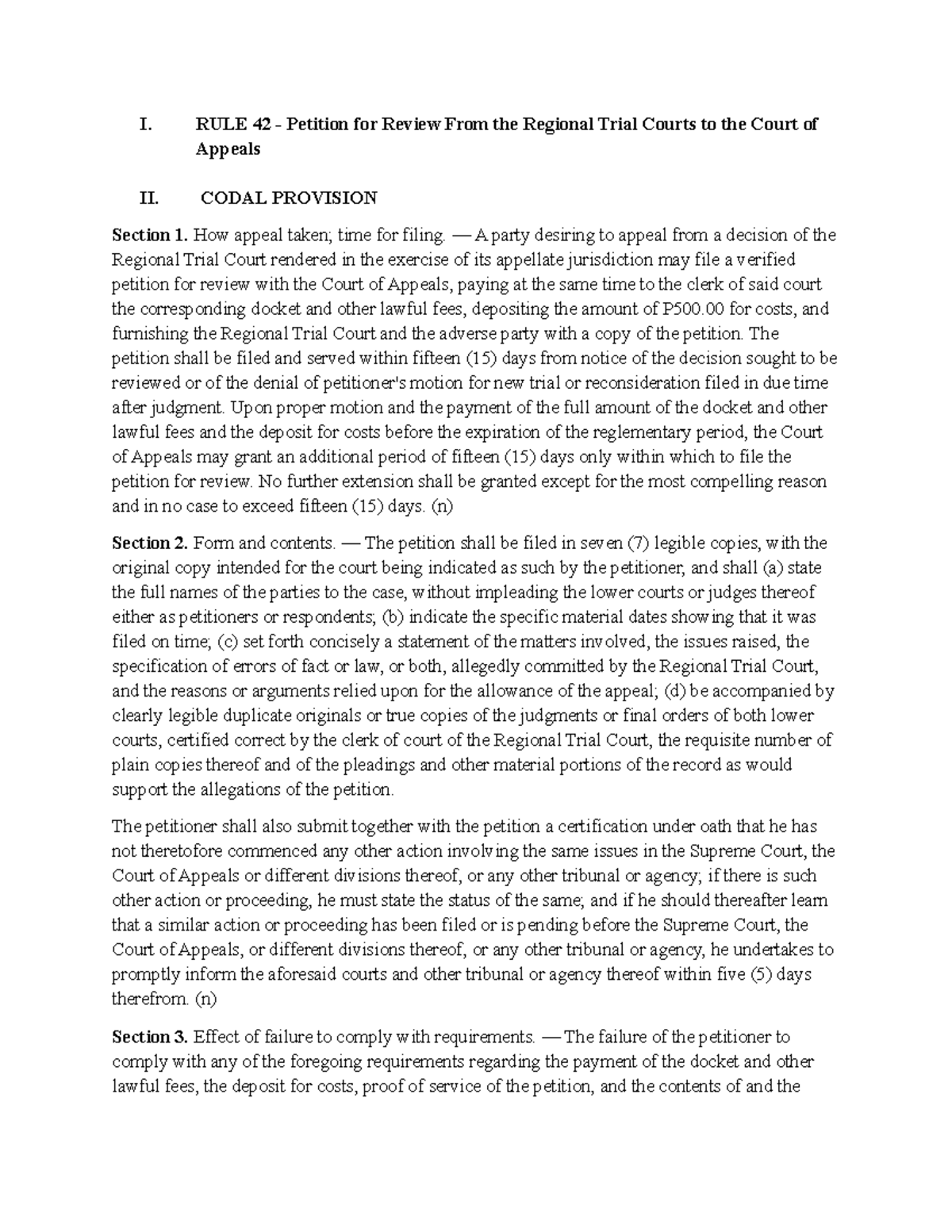 RULE 42: Petition for Review from RTC to Court of Appeals - Studocu