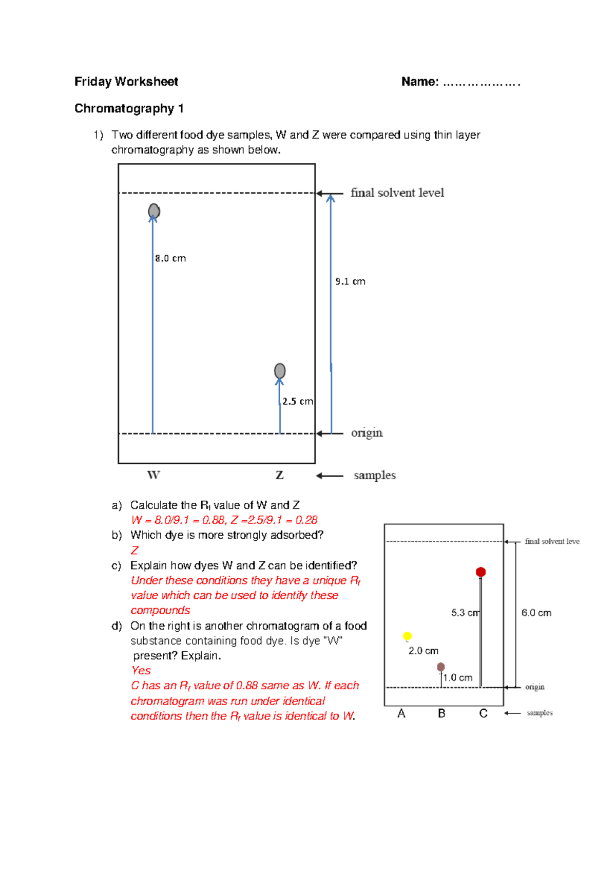 Friday Worksheet: Chromatography 1 Analysis and Rf Calculations - Studocu